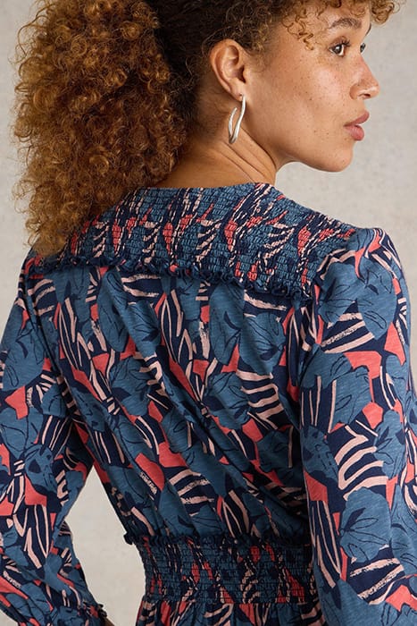 JONIE SHIRRED JERSEY DRESS BLUE PRINT 5