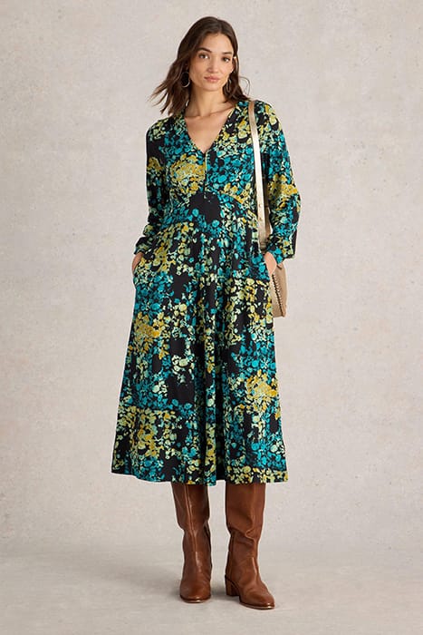 MEGAN JERSEY MIDI DRESS BLACK PRINT 1