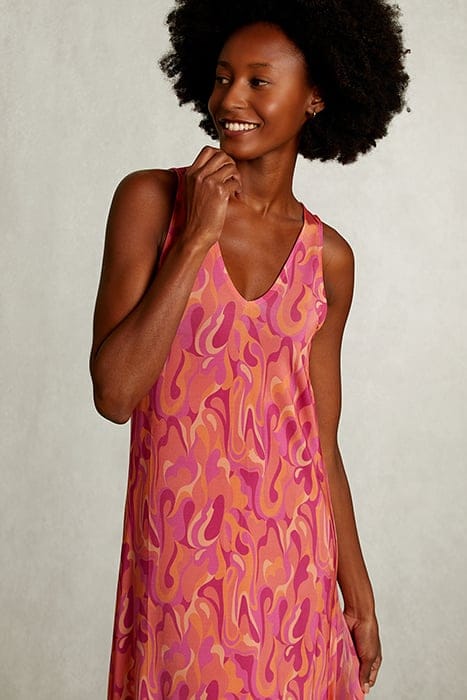 MULTI SLEEVELESS VISCOSE V-NECK DRESS PINK 4