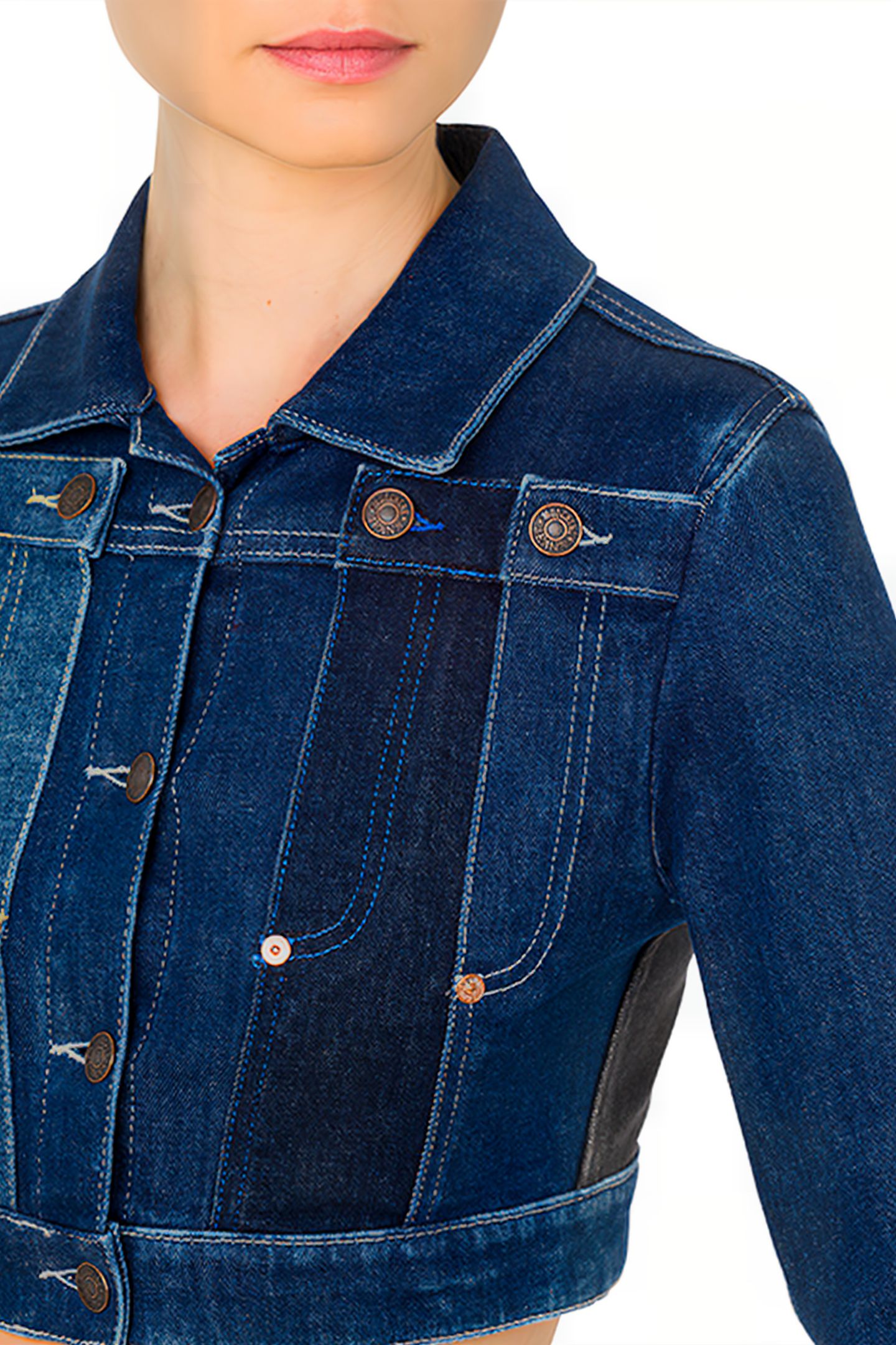 CROPPED DENIM PATCHWORK JACKET BLUE 4