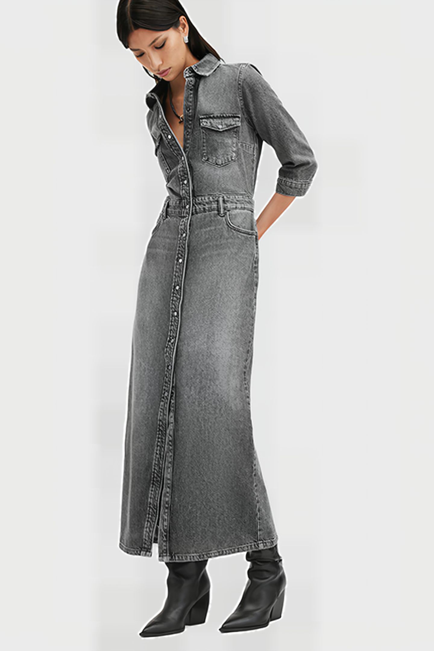 BLAIR LS DENIM DRESS WASHED BLACK 5