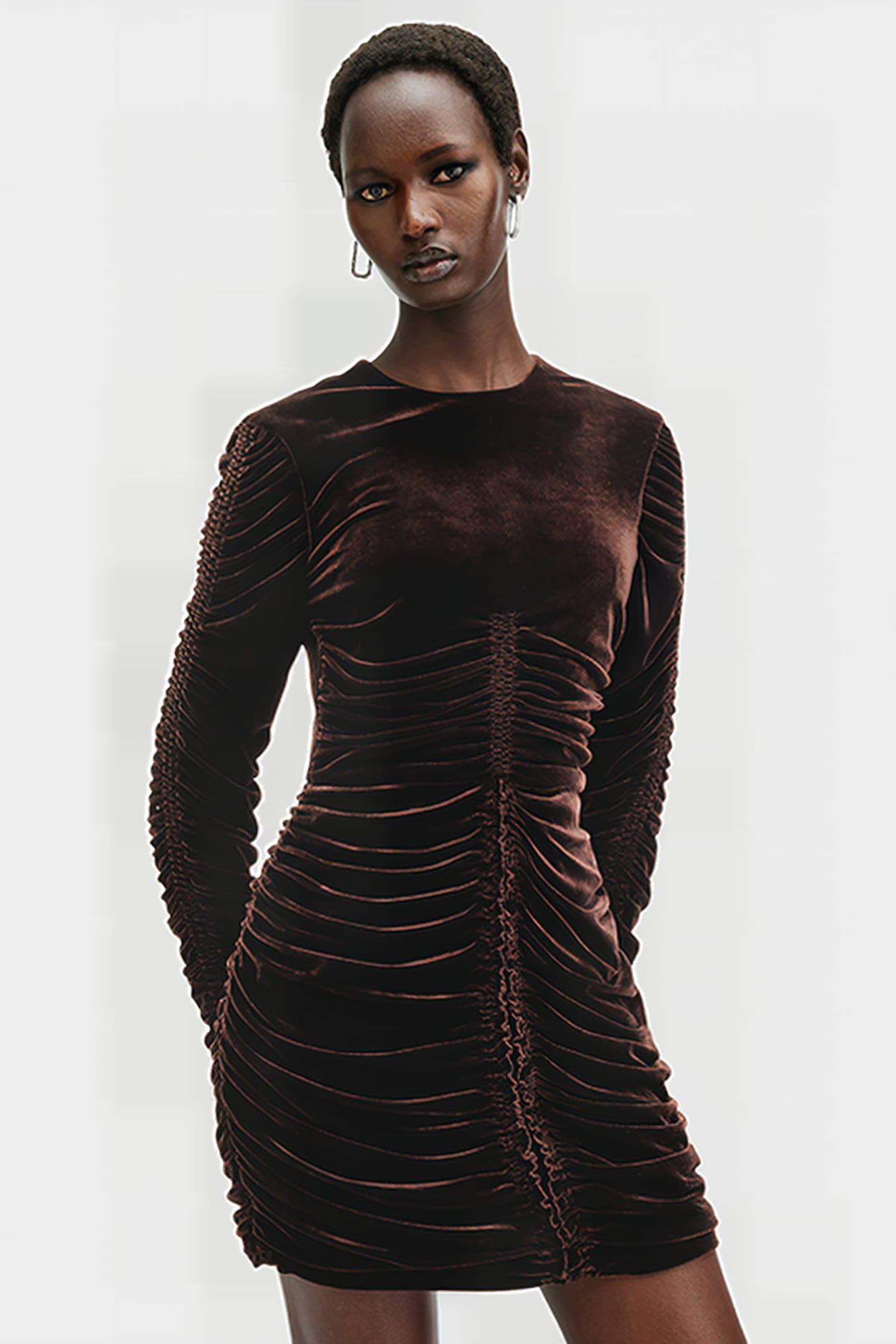 ERIS VELVET DRESS RICH BROWN 1