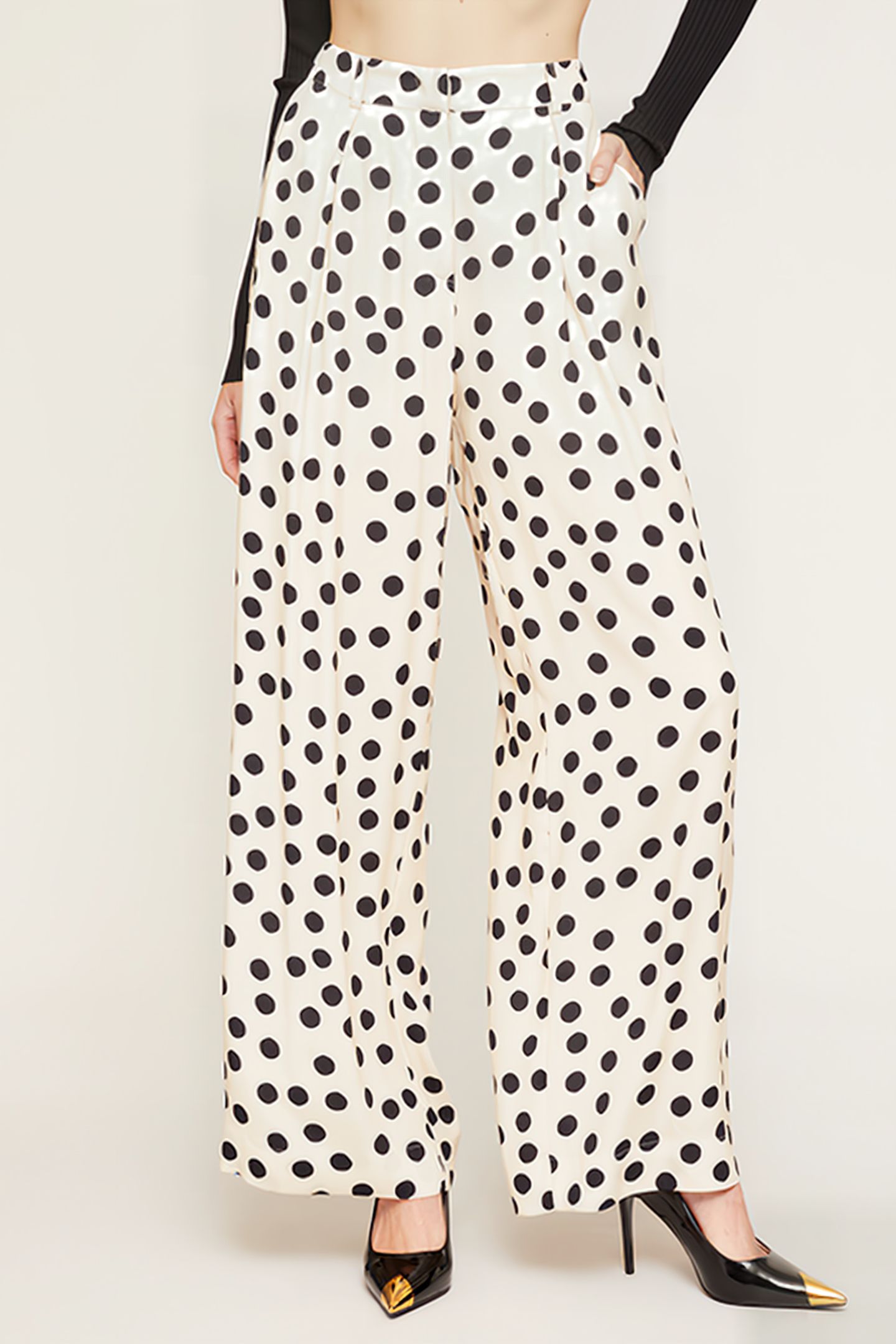 WIDE POLKA DOT SATIN TROUSERS NATURAL 1