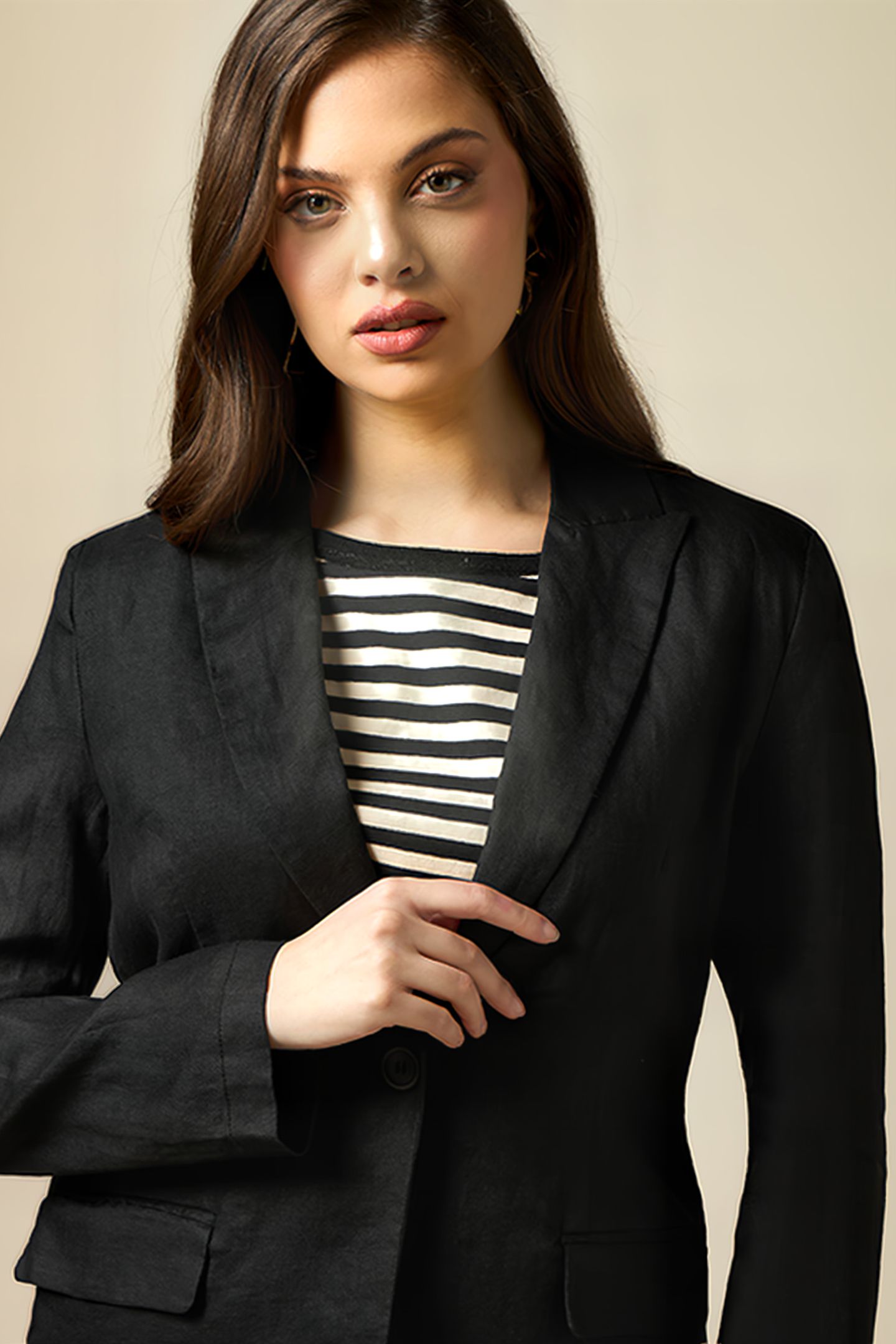 PURE LINEN BLAZER JACKET BLACK 4