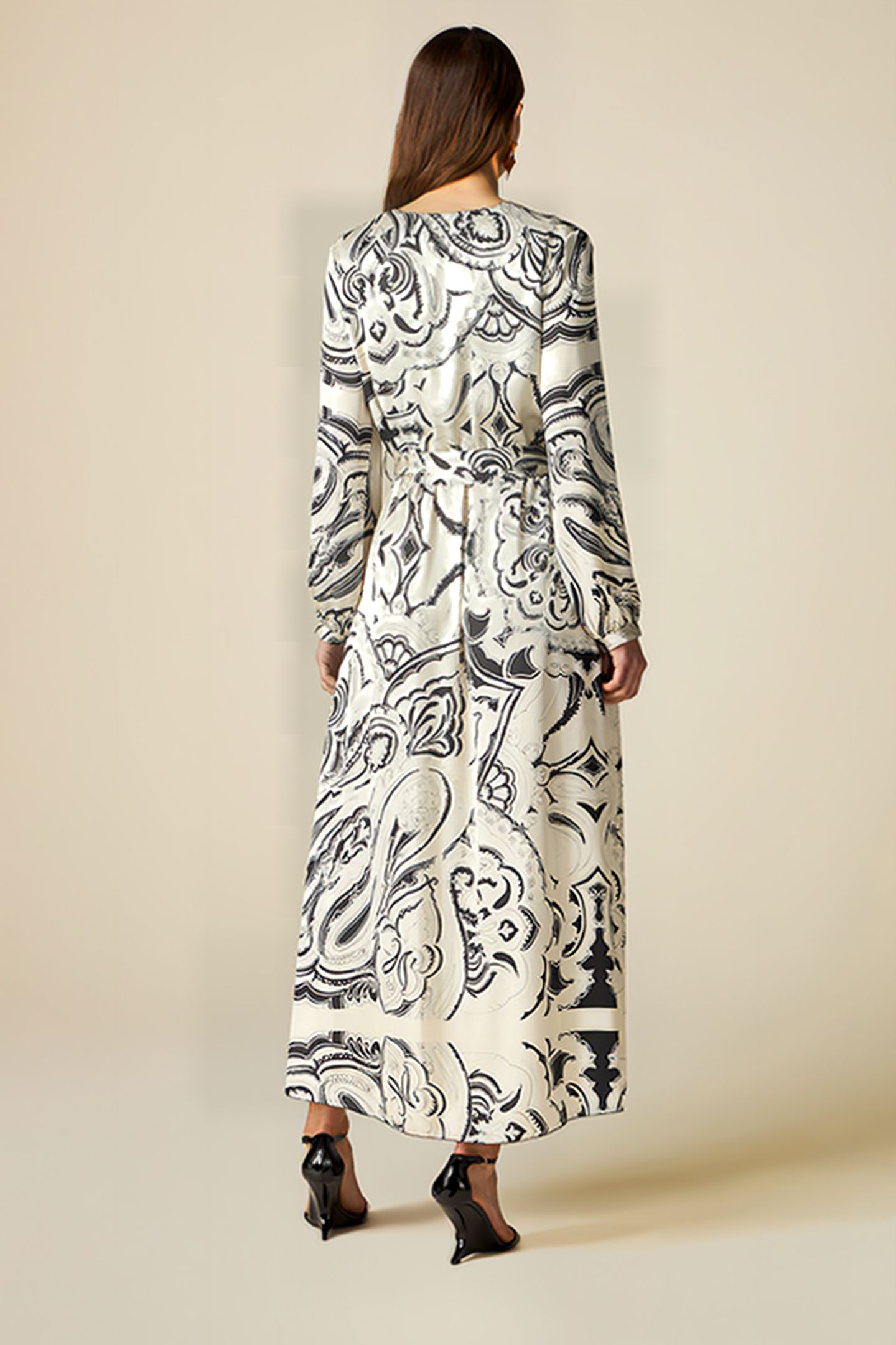 LONG PATTERNED SATIN DRESS WHITE 2