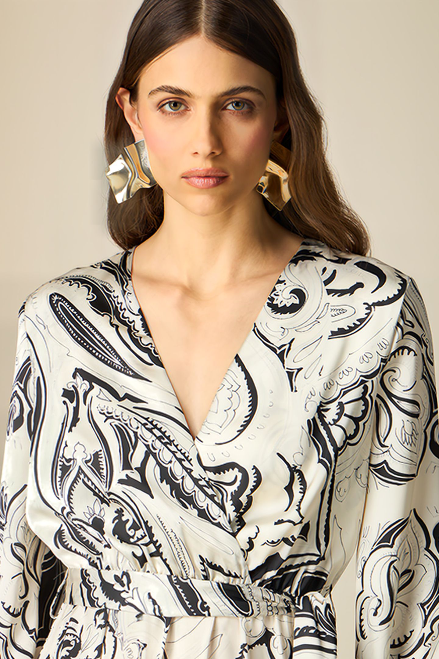 LONG PATTERNED SATIN DRESS WHITE 5