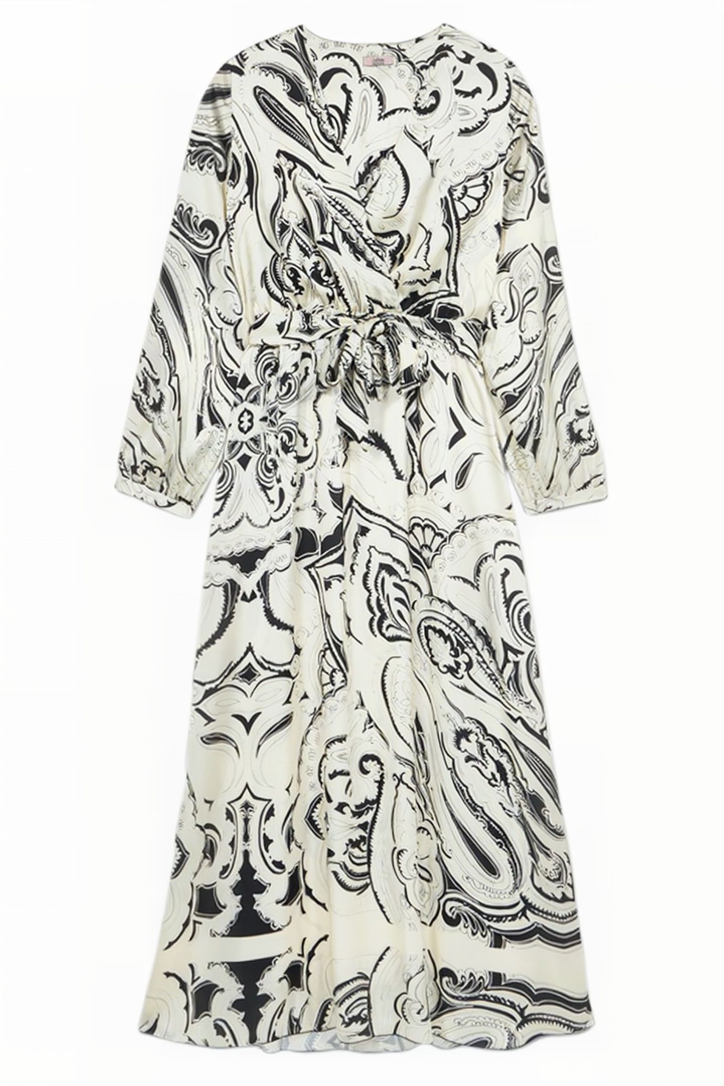 LONG PATTERNED SATIN DRESS WHITE 3