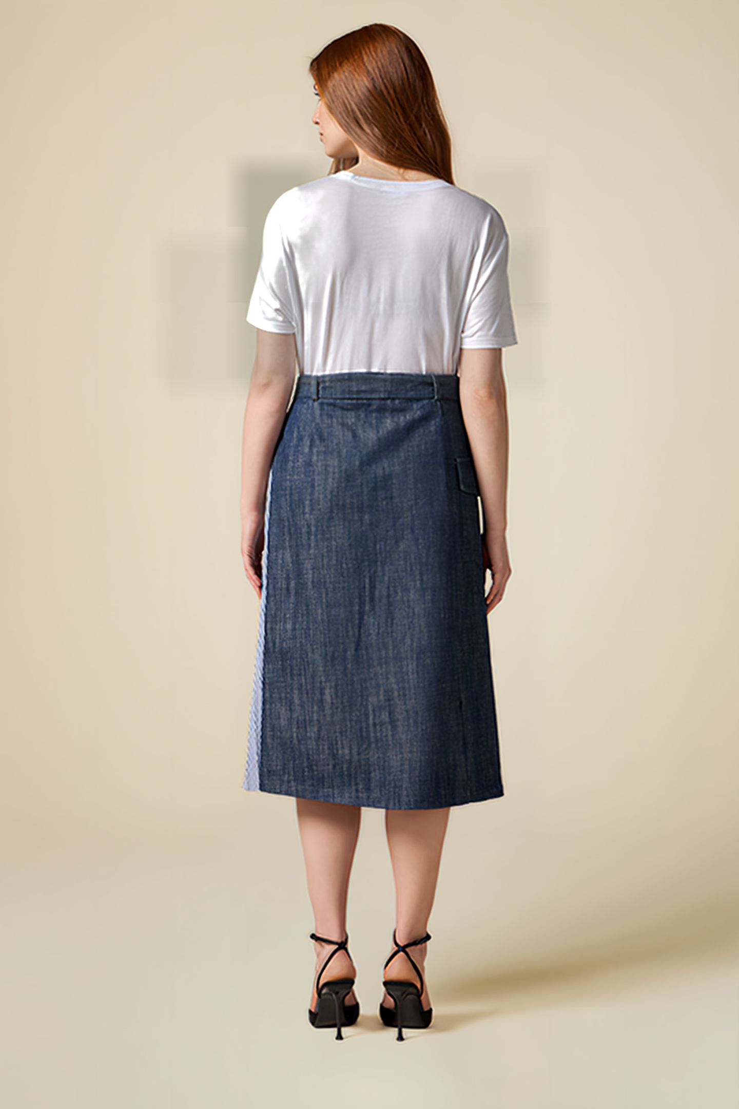 FLARED DENIM SKIRT WITH PLEATED DETAIL BLUE 3