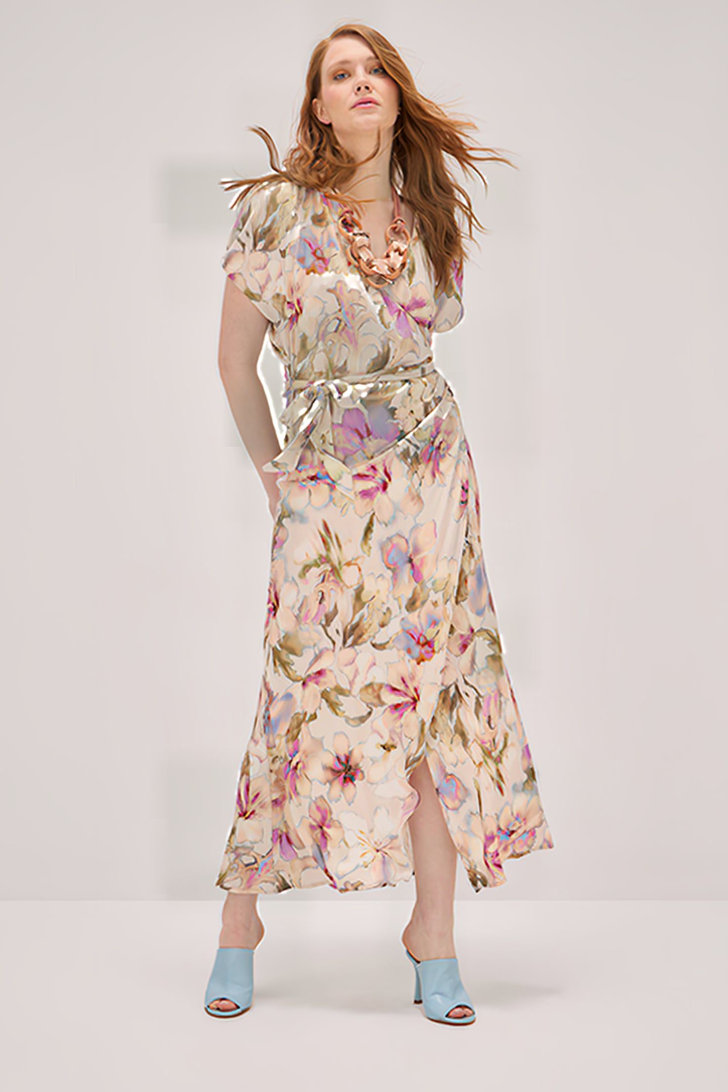 LONG FLORAL PRINT DRESS NATURAL 1