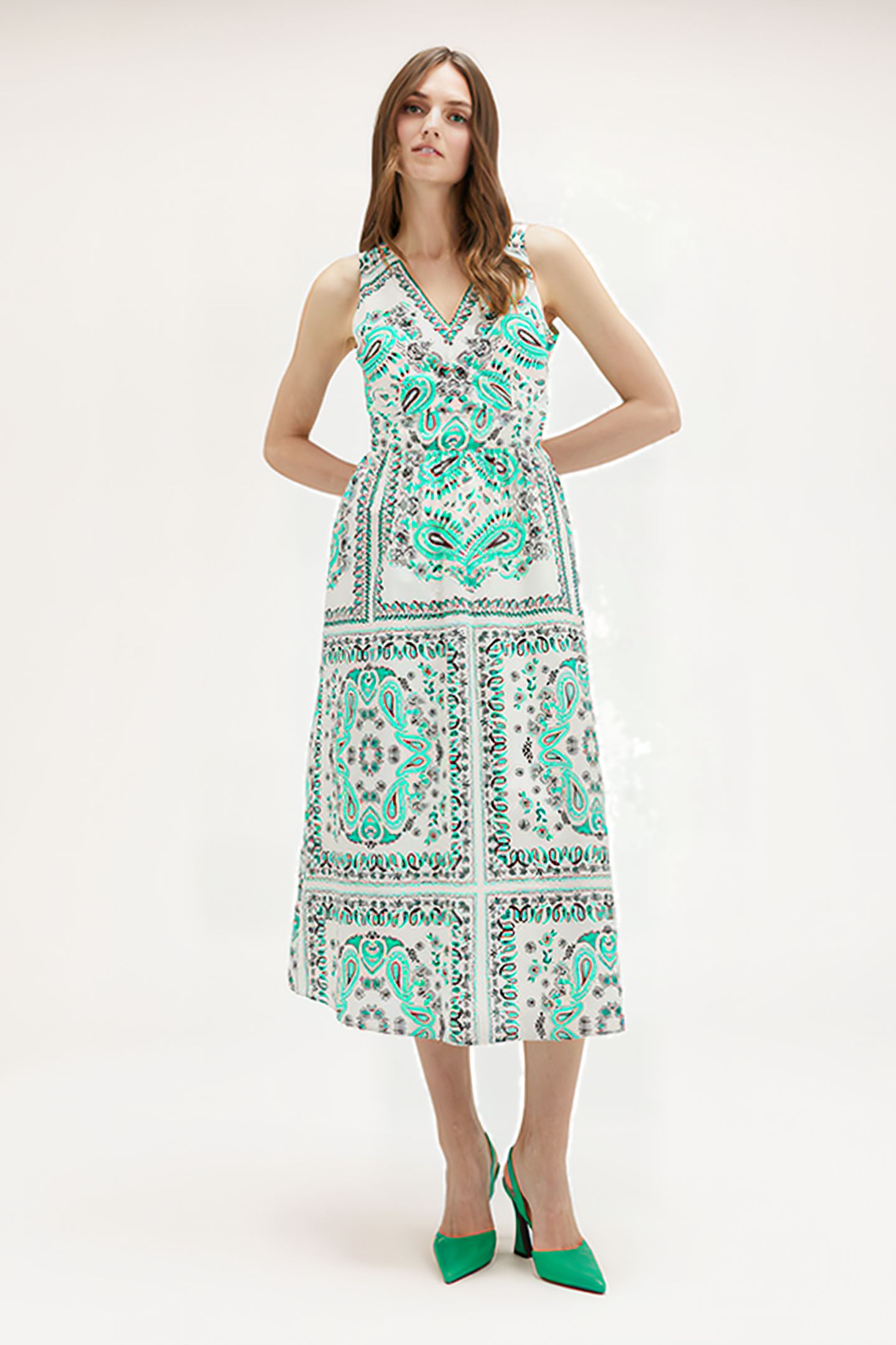 MIDI DRESS WITH FOULARD PATTERN WHITE 1