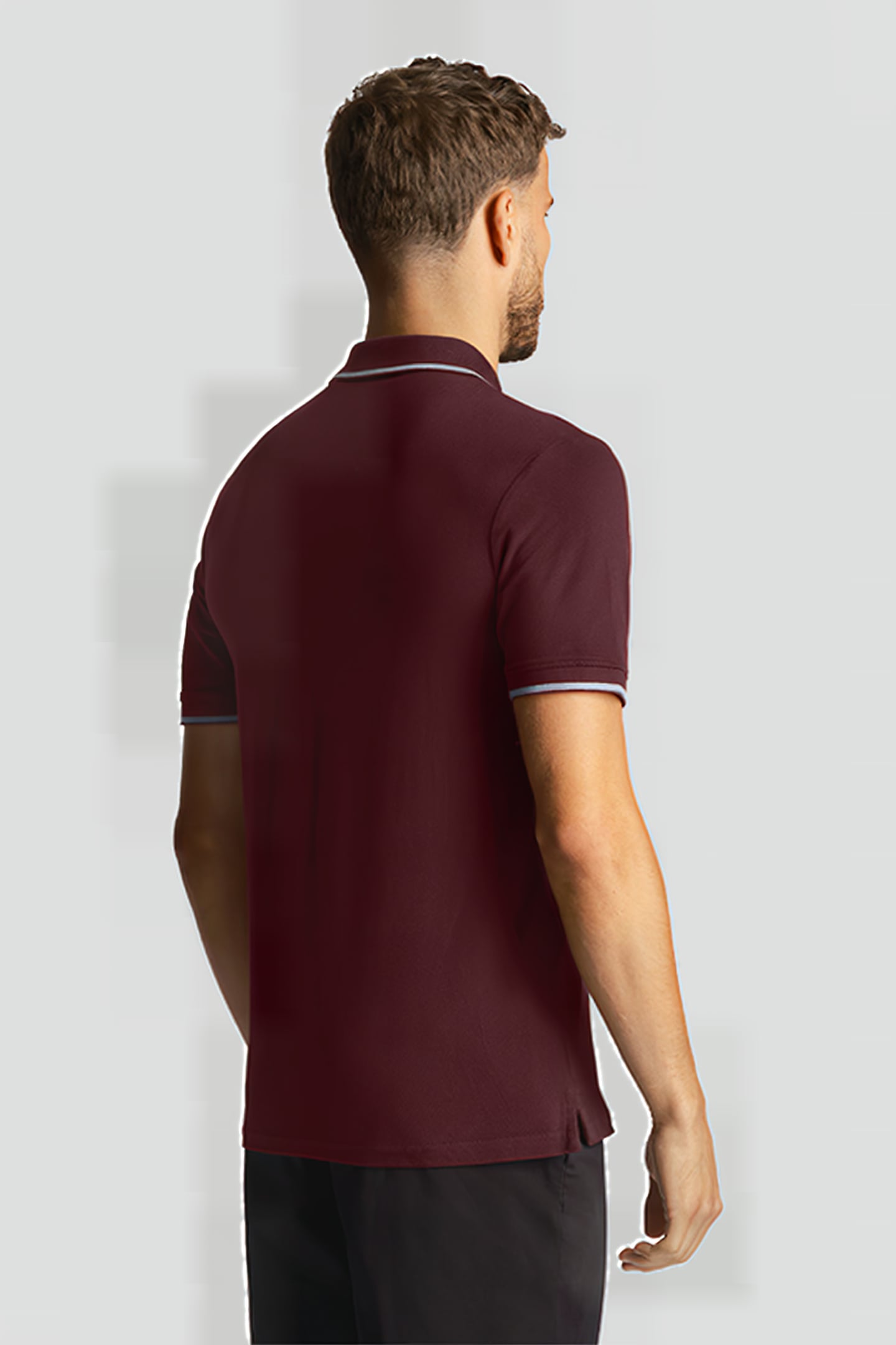 CO-ORDINATE PRINT TIPPED POLO SHIRT BURGUNDY/ MID GREY MARL 2