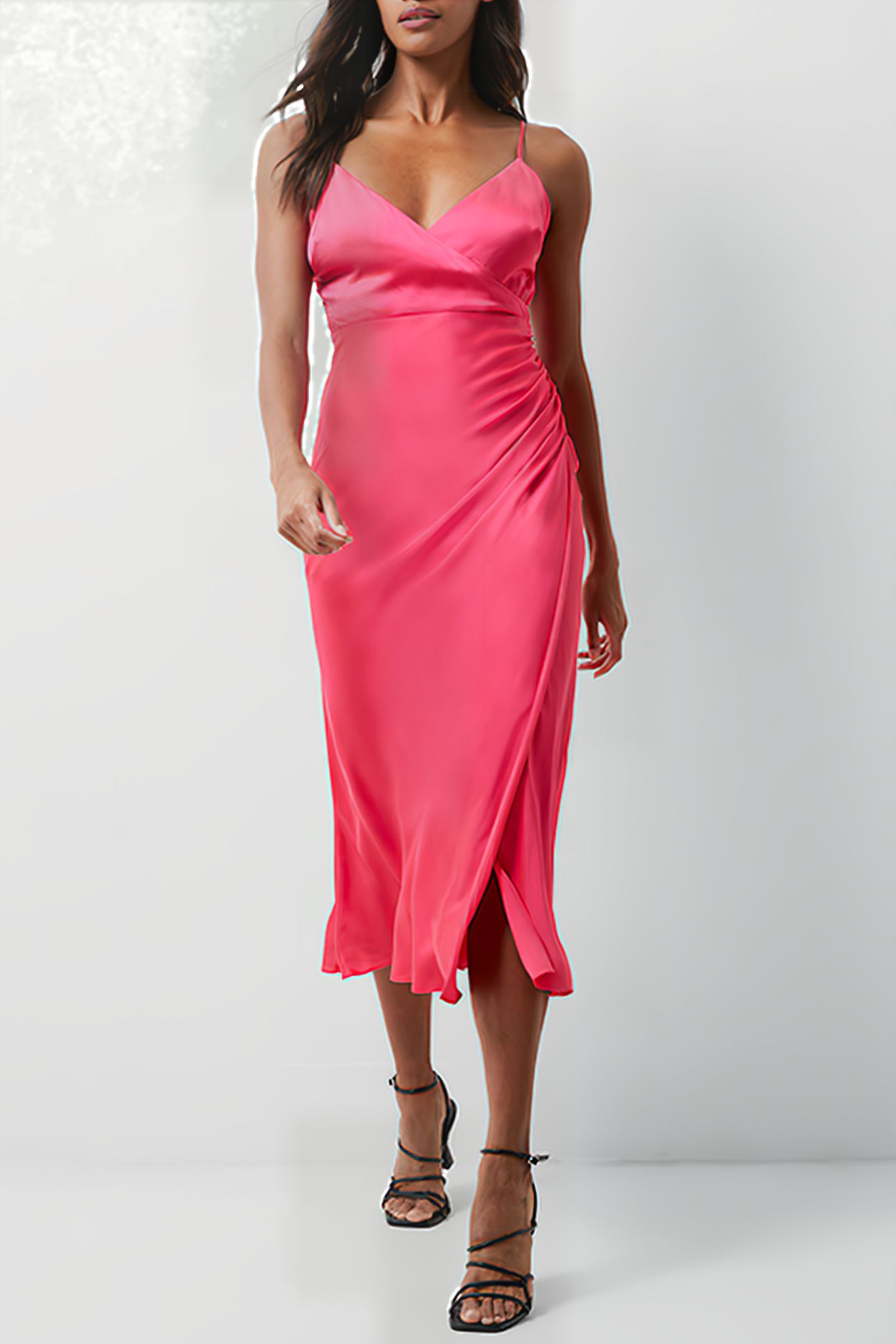 ENNIS SATIN SLIP MIDI DRESS AZALEA 1