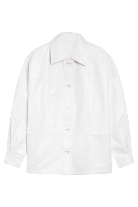 WHITE LEATHER JACKET WITH SEAMING DETAILS 3
