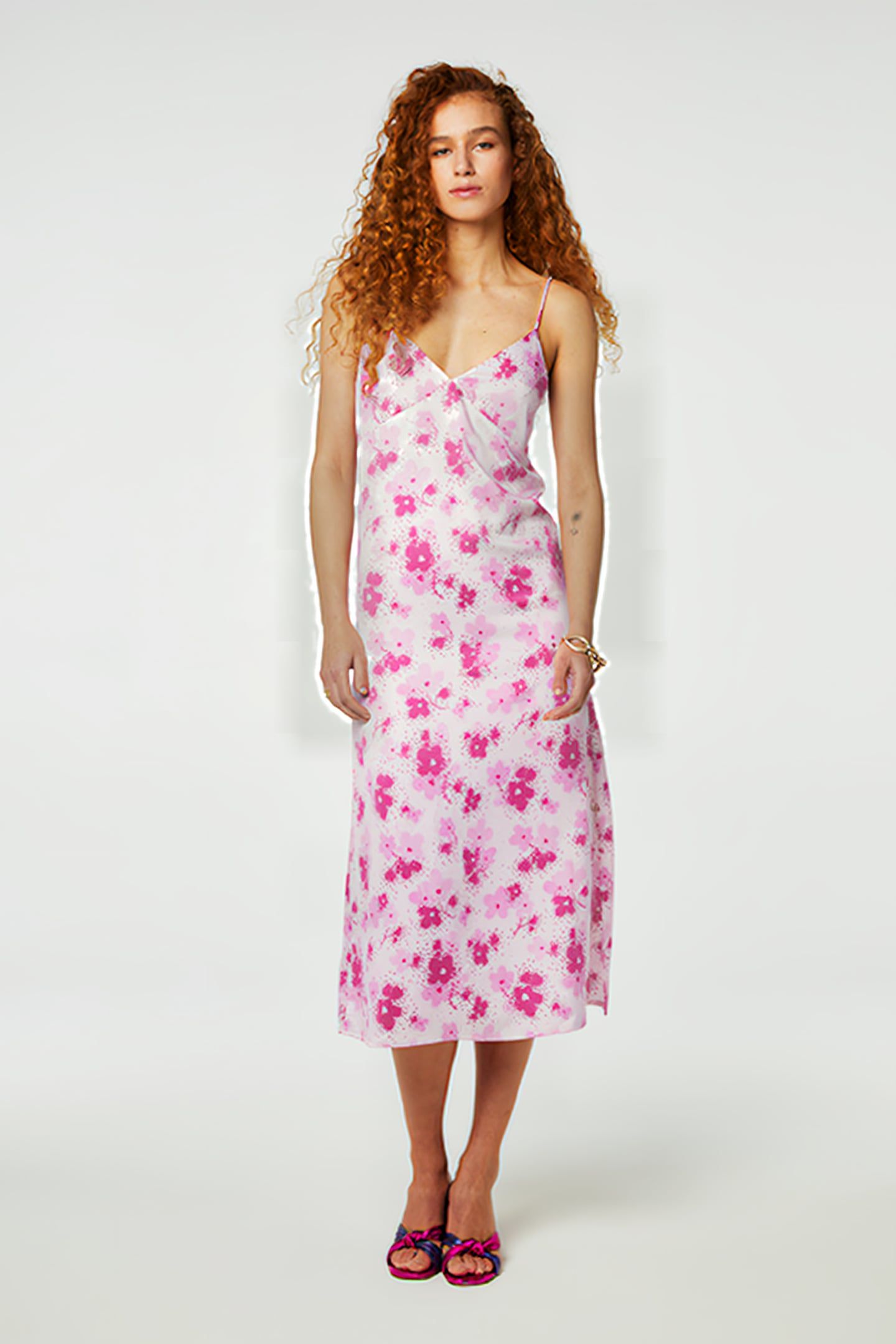 LISA DRESS HOT PINK/CREAM WHITE 1