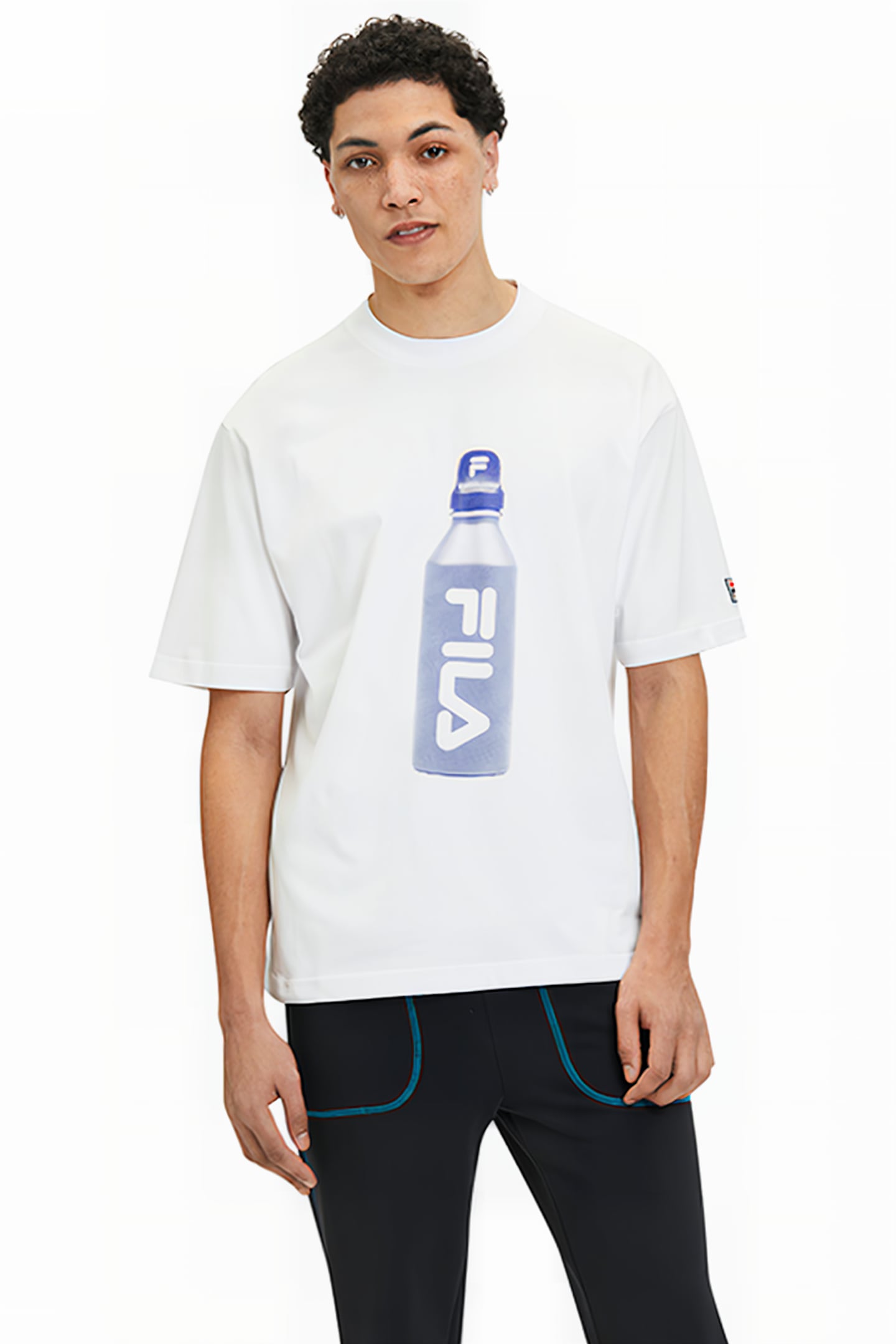 BOXY FIT SHORT SLEEVES T-SHIRT WITH WATER BOTTLE GRAPHIC WHI 1