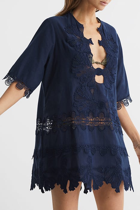 ETTA EMBROIDERED MINI DRESS — NAVY 1