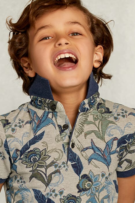 CUSTOM FIT FLORAL POLO EQUATOR MIX KHAKI 4