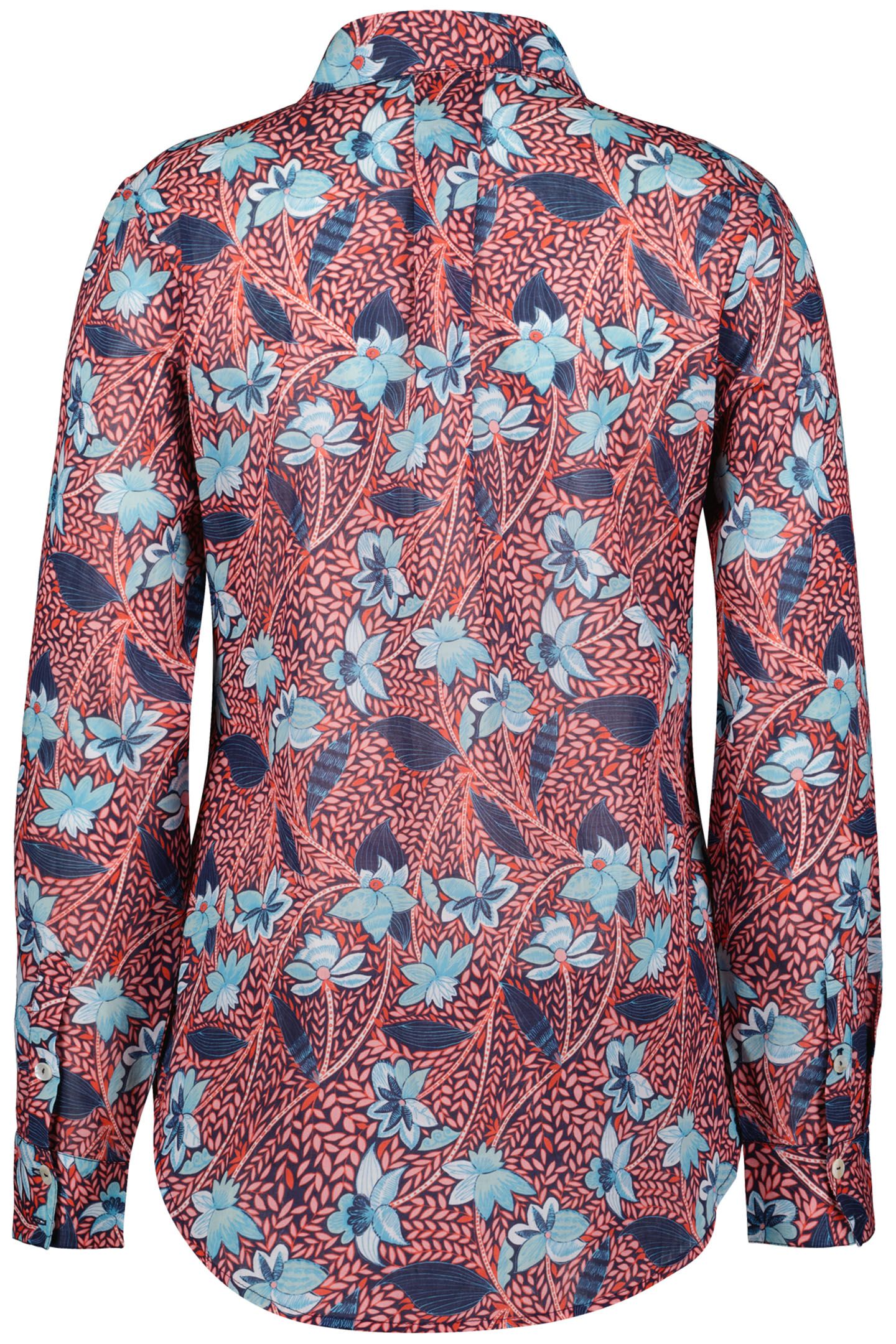 BLOUSE L/S TOP NOTCH POPPY RED WITH LOTS OF LEAVES PRINT 4