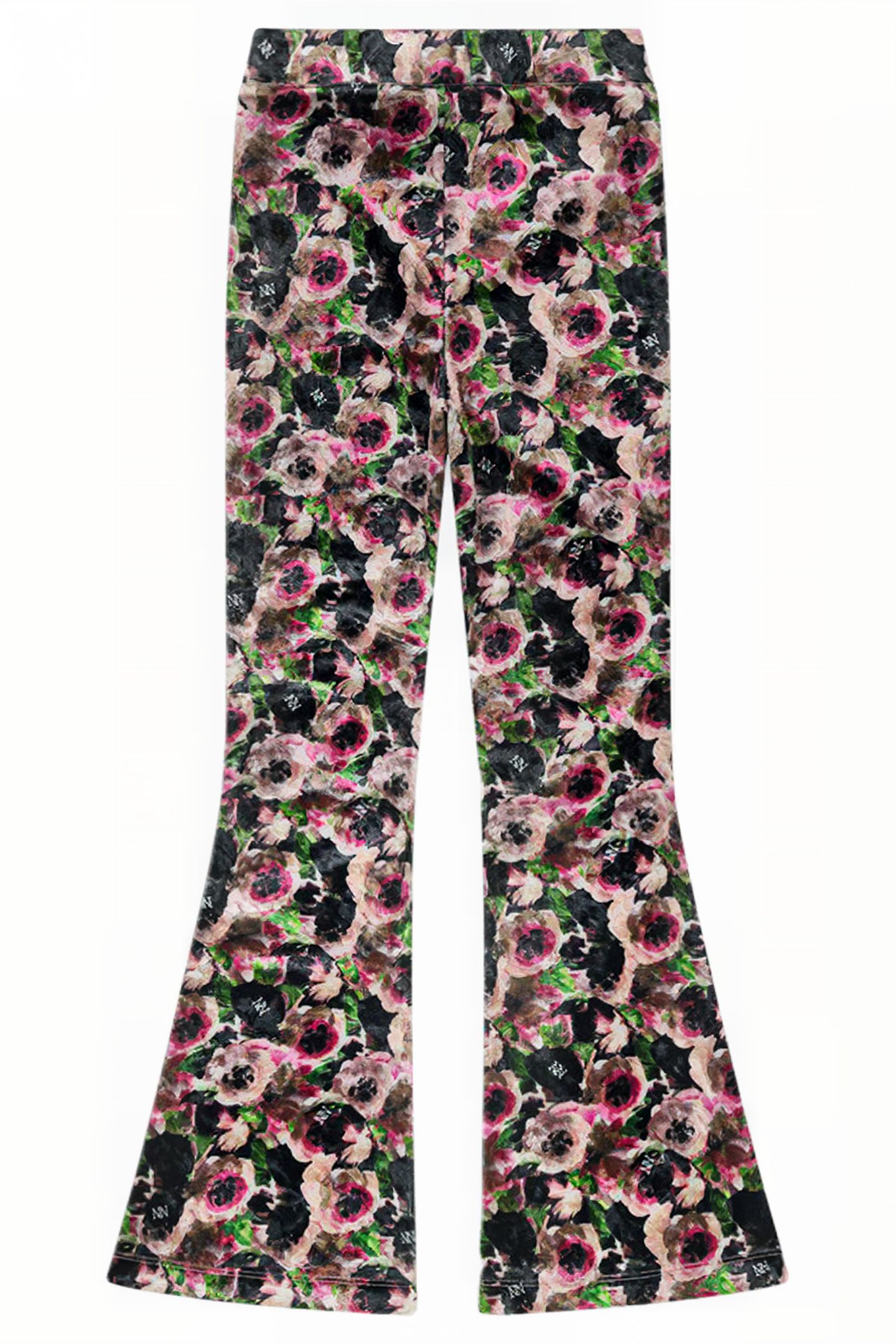 VELVET FLOWER FLARED PANTS POWDER 2
