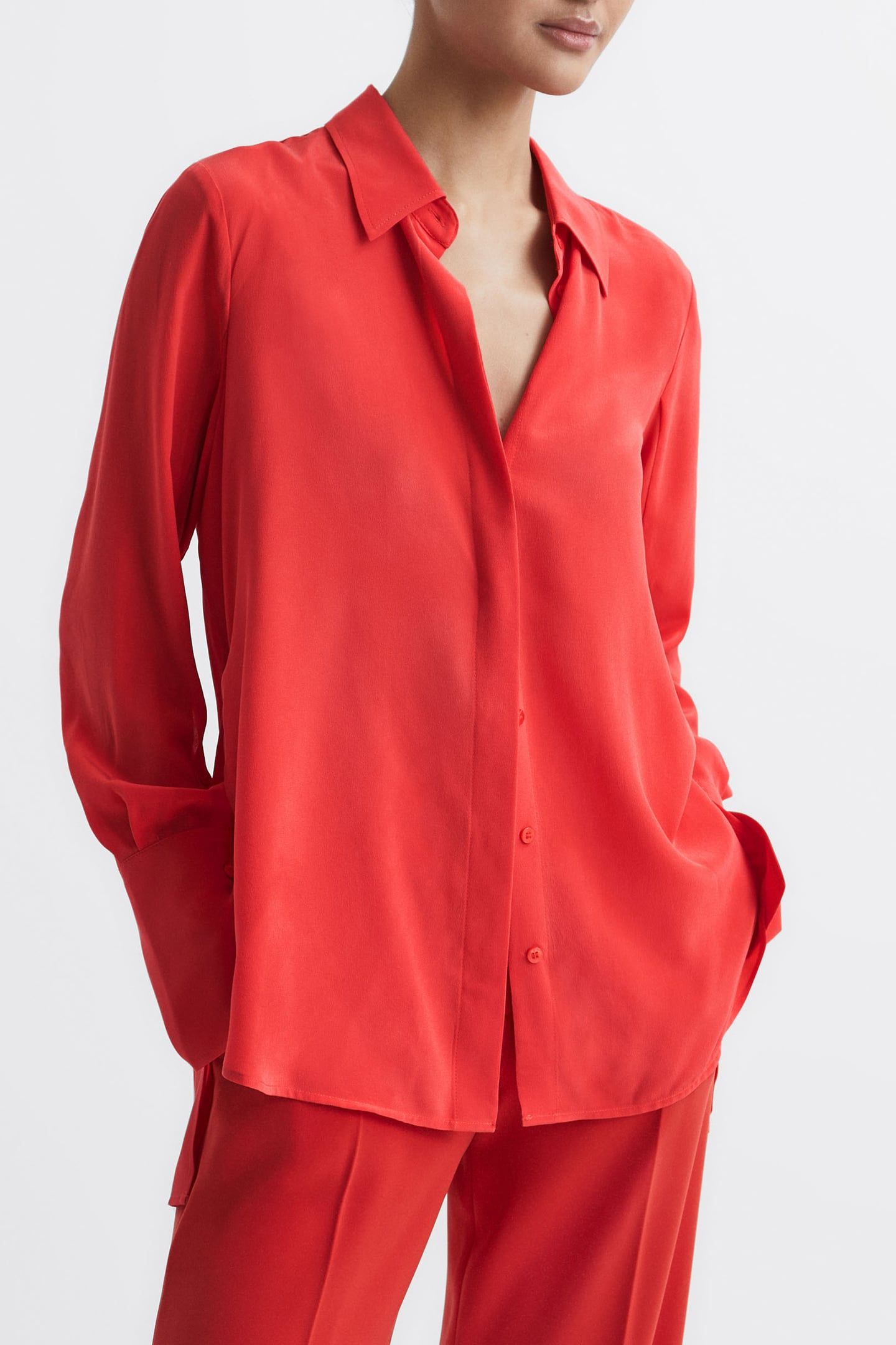 KIA MATTE SILK BLOUSE — CORAL 1