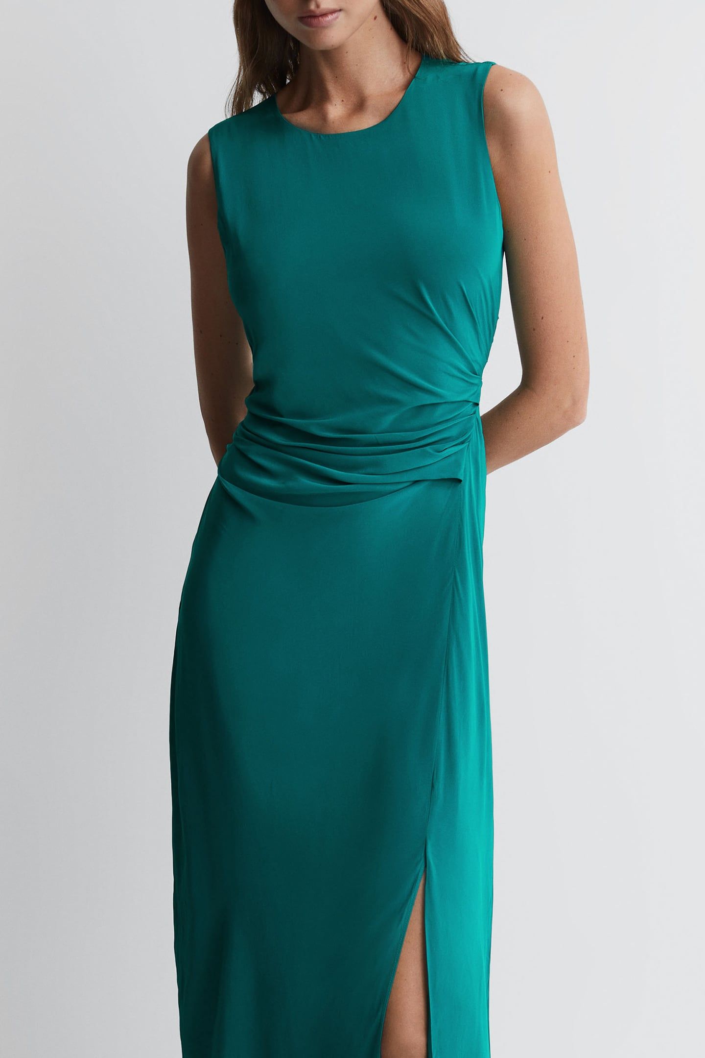 RUCHED MIDI DRESS — GREEN BODYCON 4