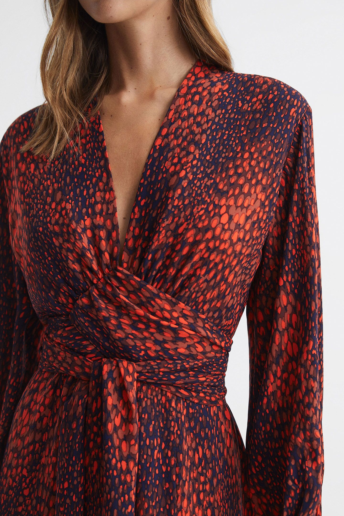 ANIMAL PRINTED MIDI DRESS — THE MODEL IS WEARING A SIZE 8 5