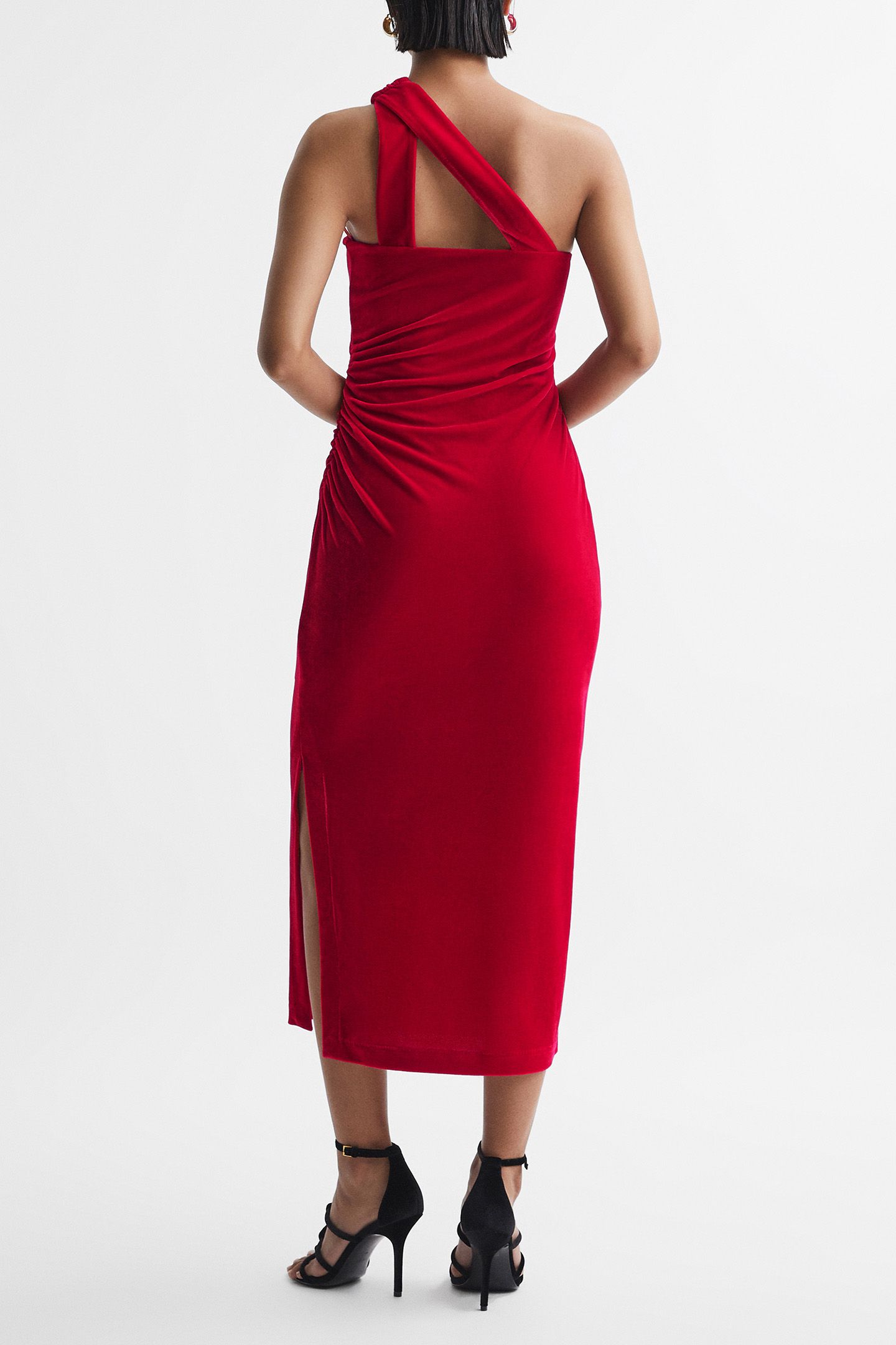 ONE SHOULDER VELVET MIDI DRESS 2