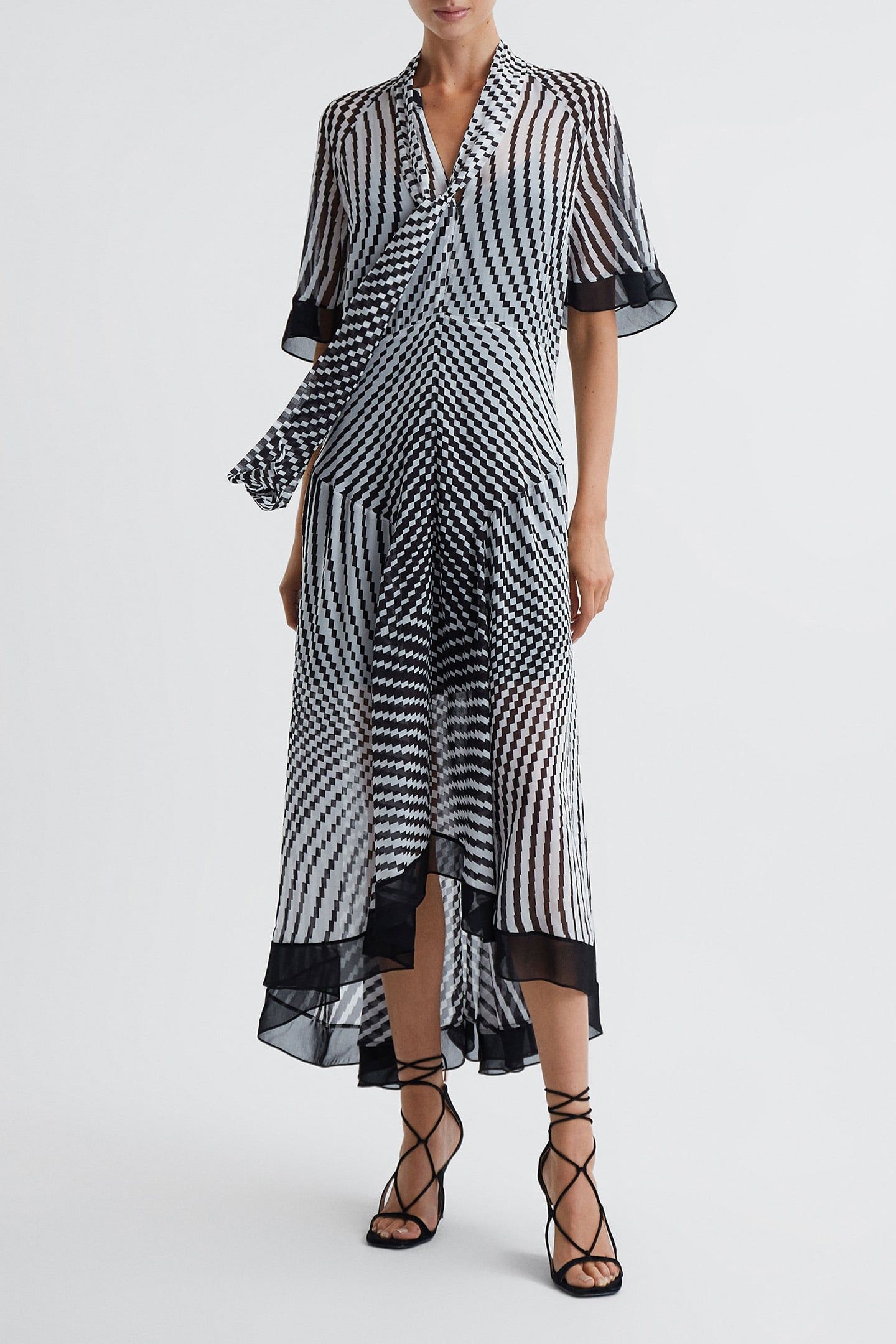 CHECK MIDI DRESS — BLACK AND WHITE 1