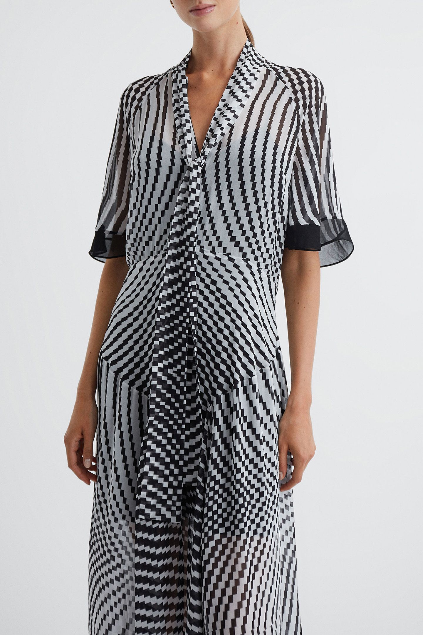 CHECK MIDI DRESS — BLACK AND WHITE 4