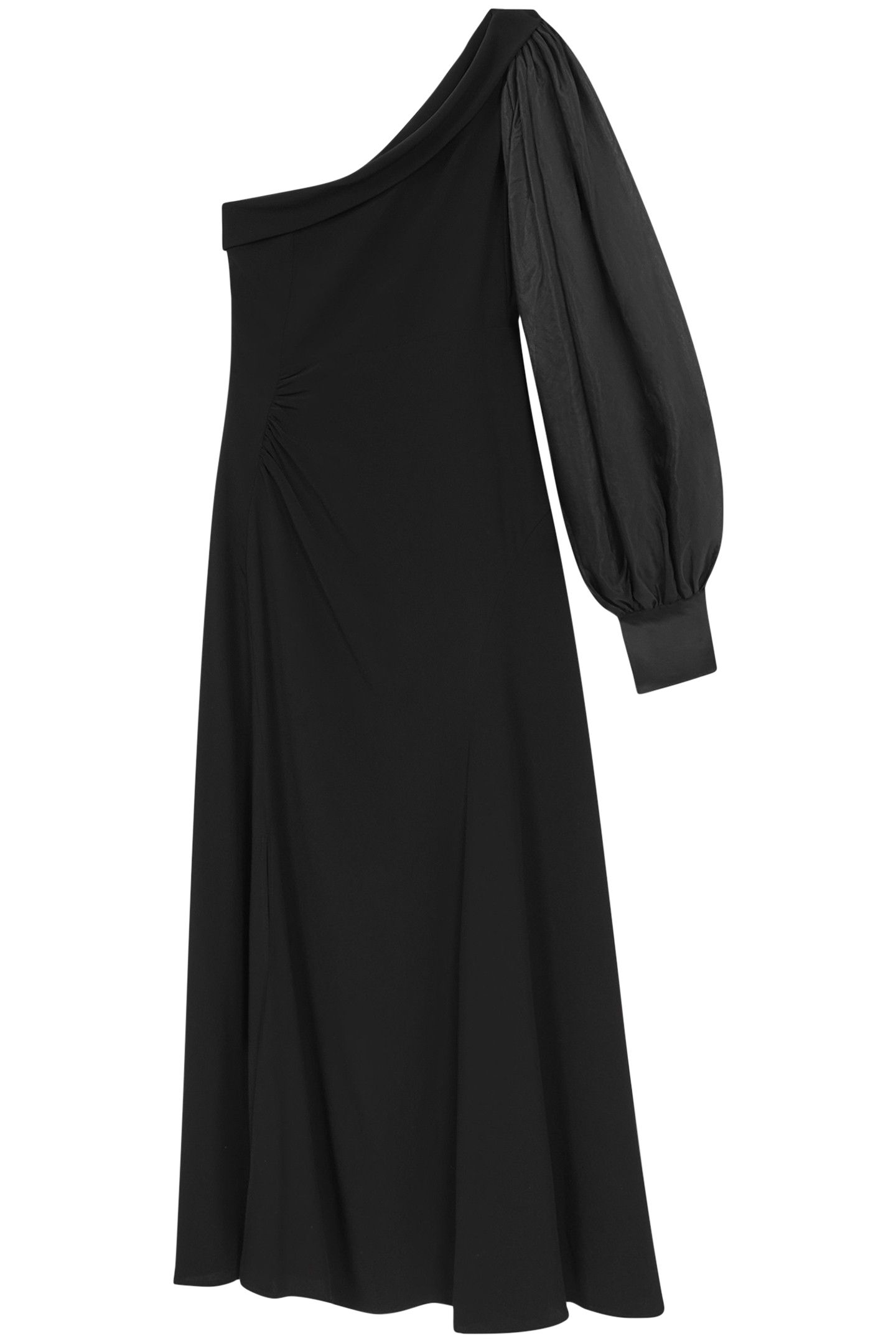SHEER EXAGGERATED SLEEVE MIDI DRESS — BLACK 3
