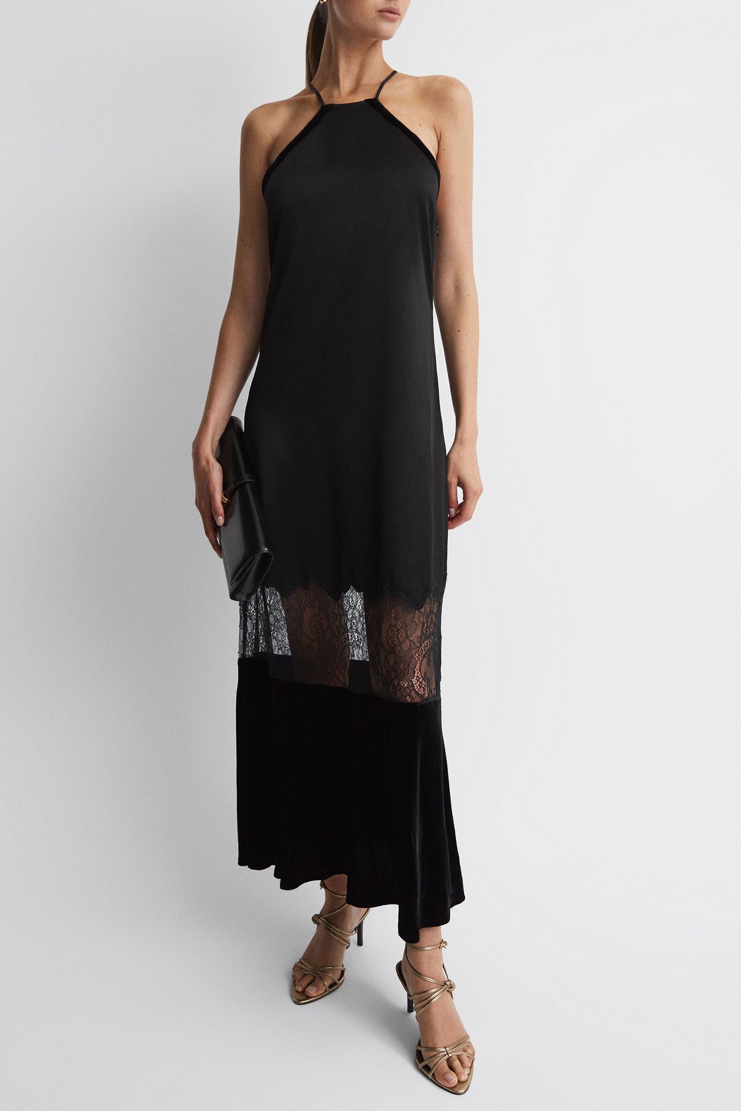 LACE PANEL MAXI DRESS — BLACK 1