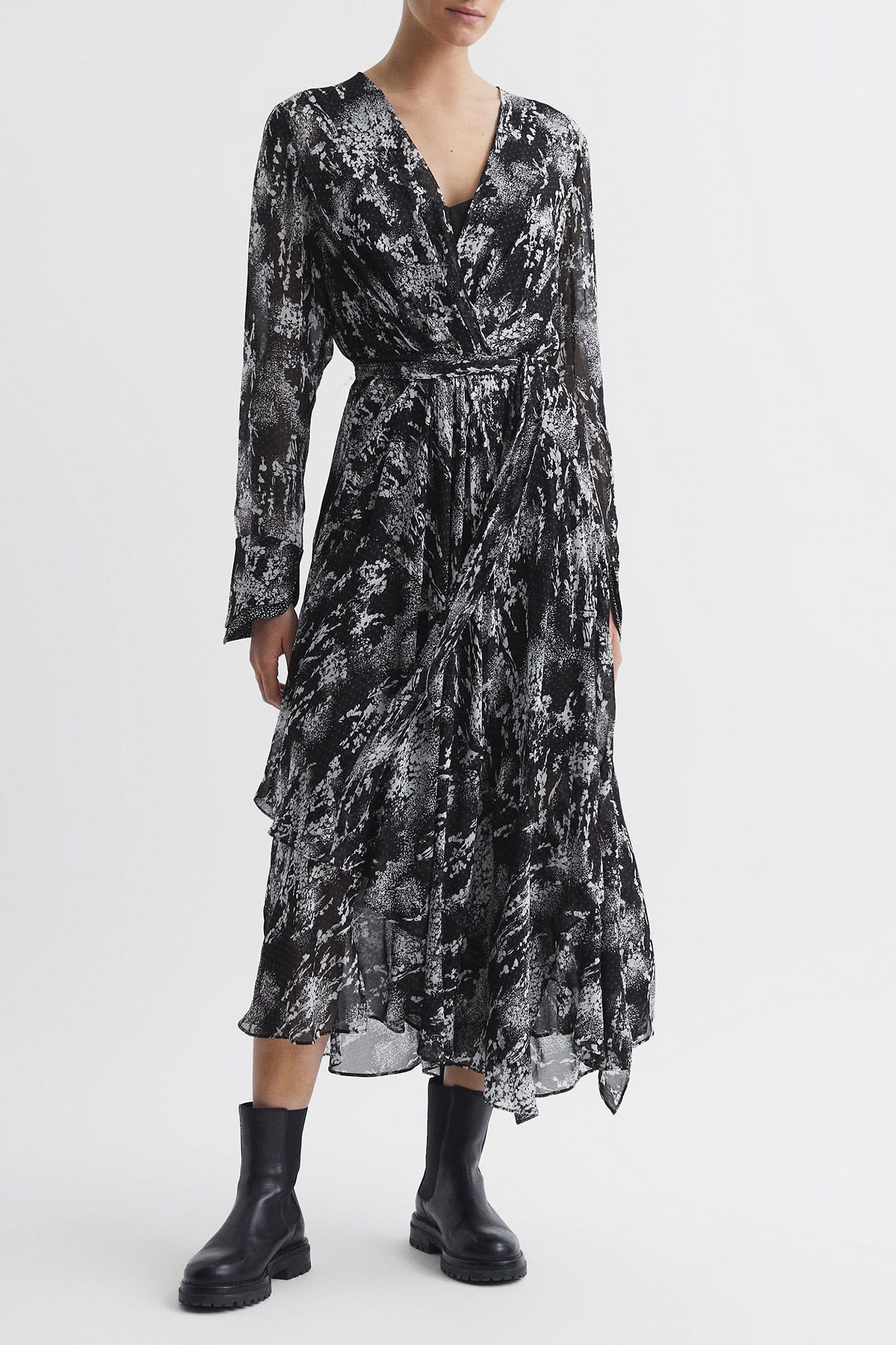 PRINTED RUFFLE MIDI DRESS 1