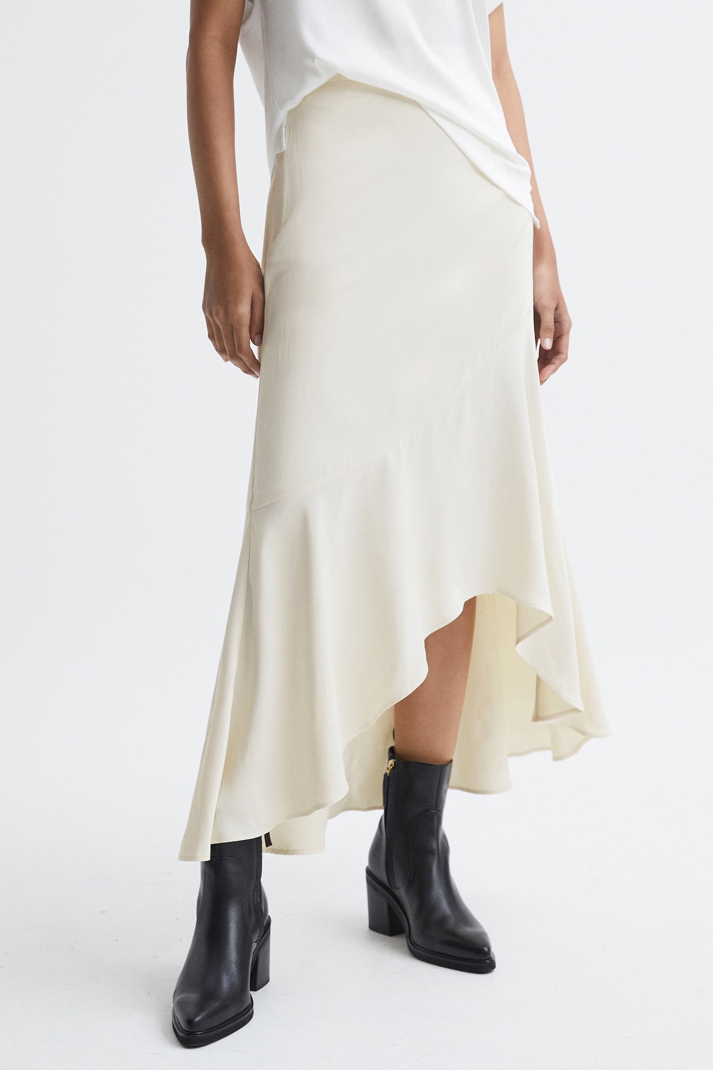 ASYMMETRIC MIDI SKIRT — IVORY 1