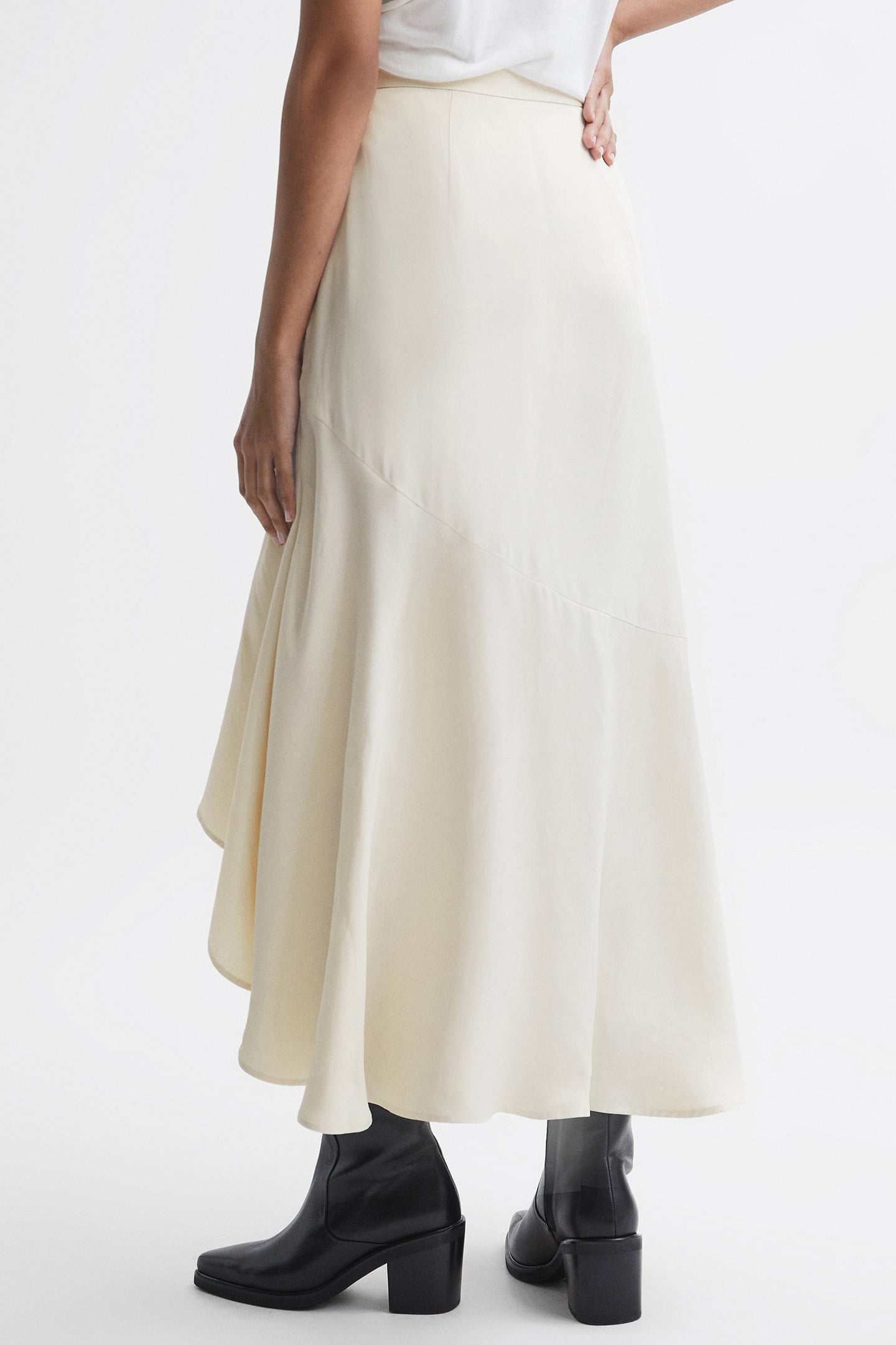 ASYMMETRIC MIDI SKIRT — IVORY 2