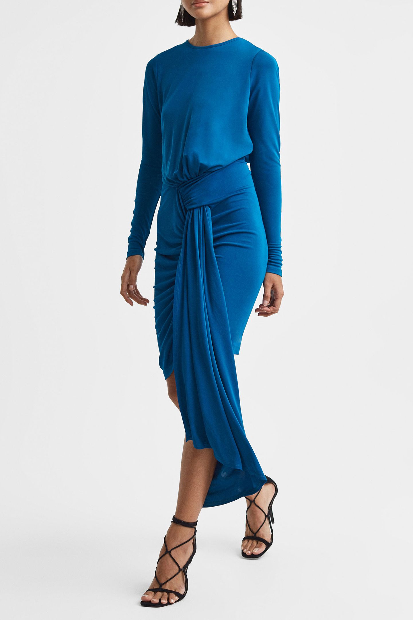 TEAL MIDI SKIRT — RUCHED DETAIL 1