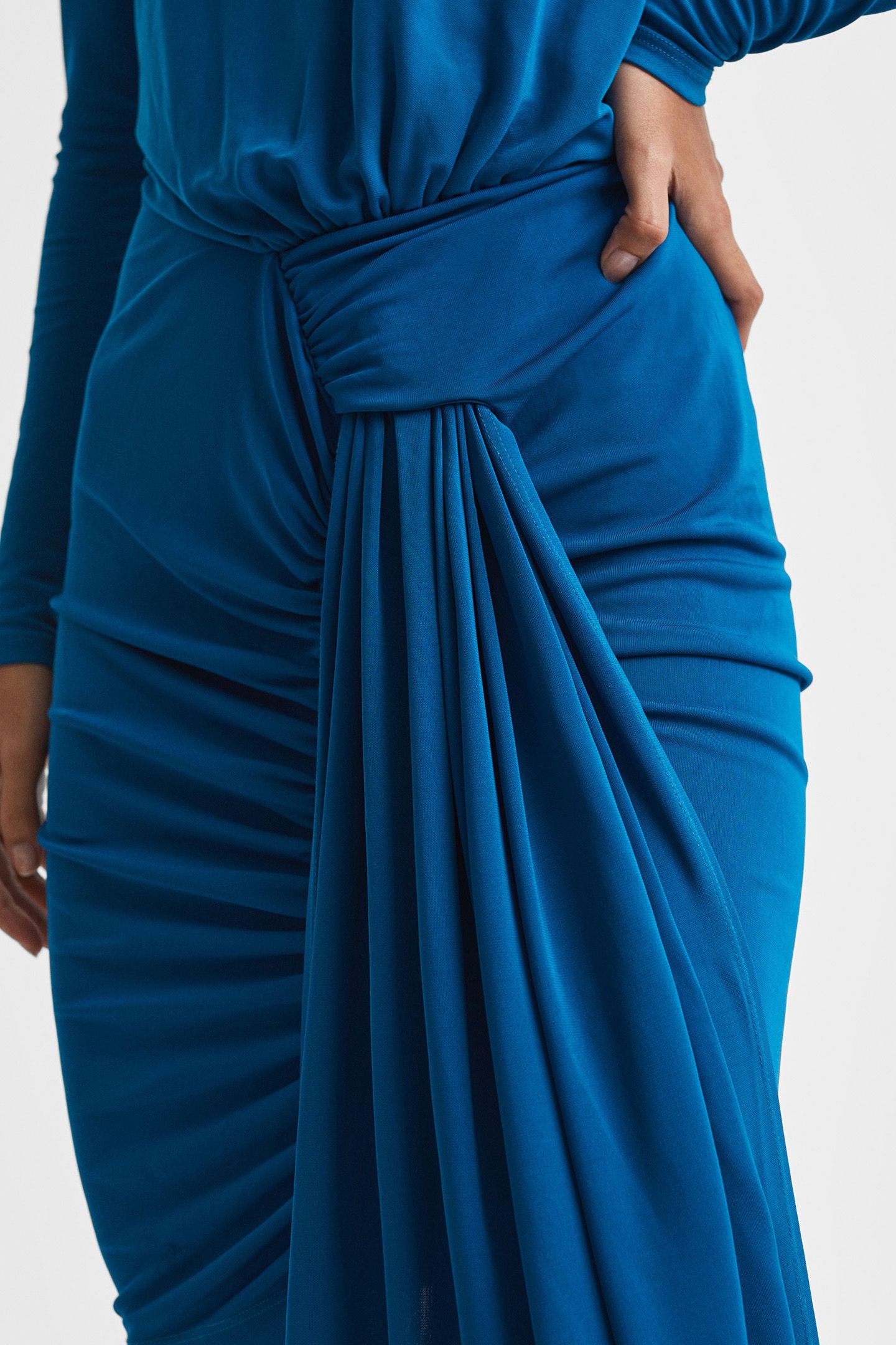 TEAL MIDI SKIRT — RUCHED DETAIL 4