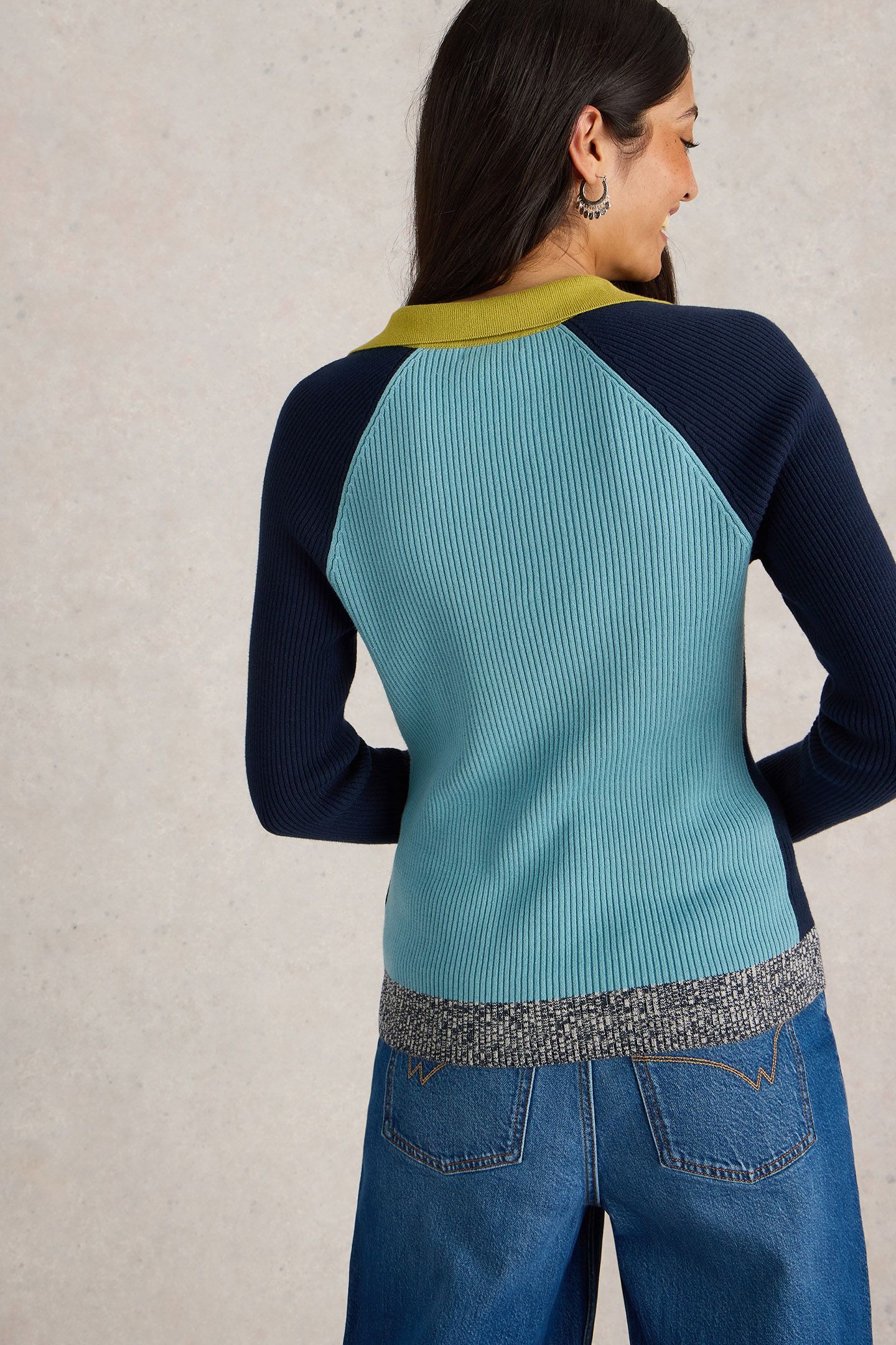 RIB COLLAR JUMPER NAVY MULTI 3