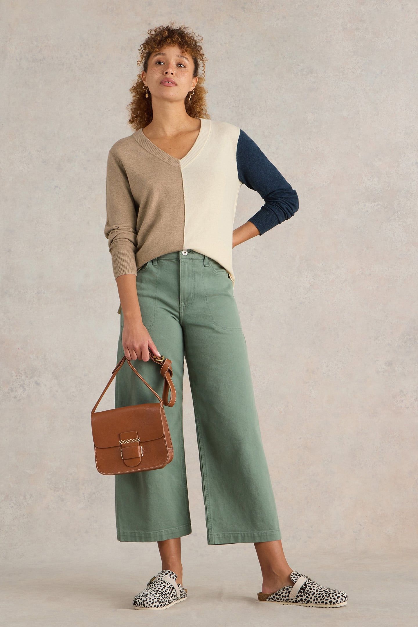 MAGGIE V NECK JUMPER NATURAL MULTI 2