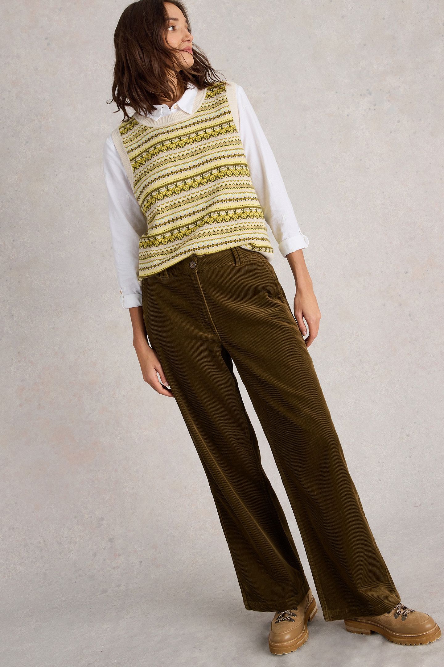 BELLE CORD WIDE LEG TROUSER KHAKI GREEN 4