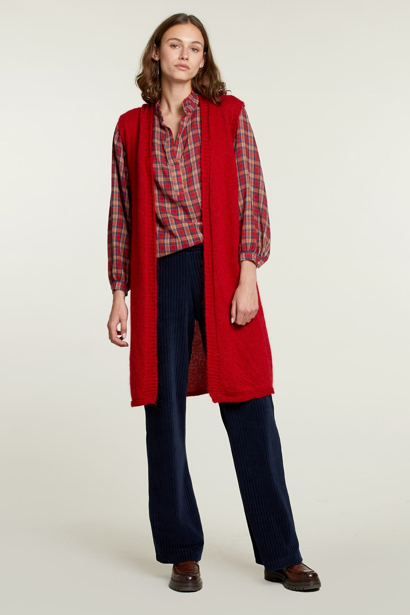 MULTI CHECKED V-NECK BLOUSE 3
