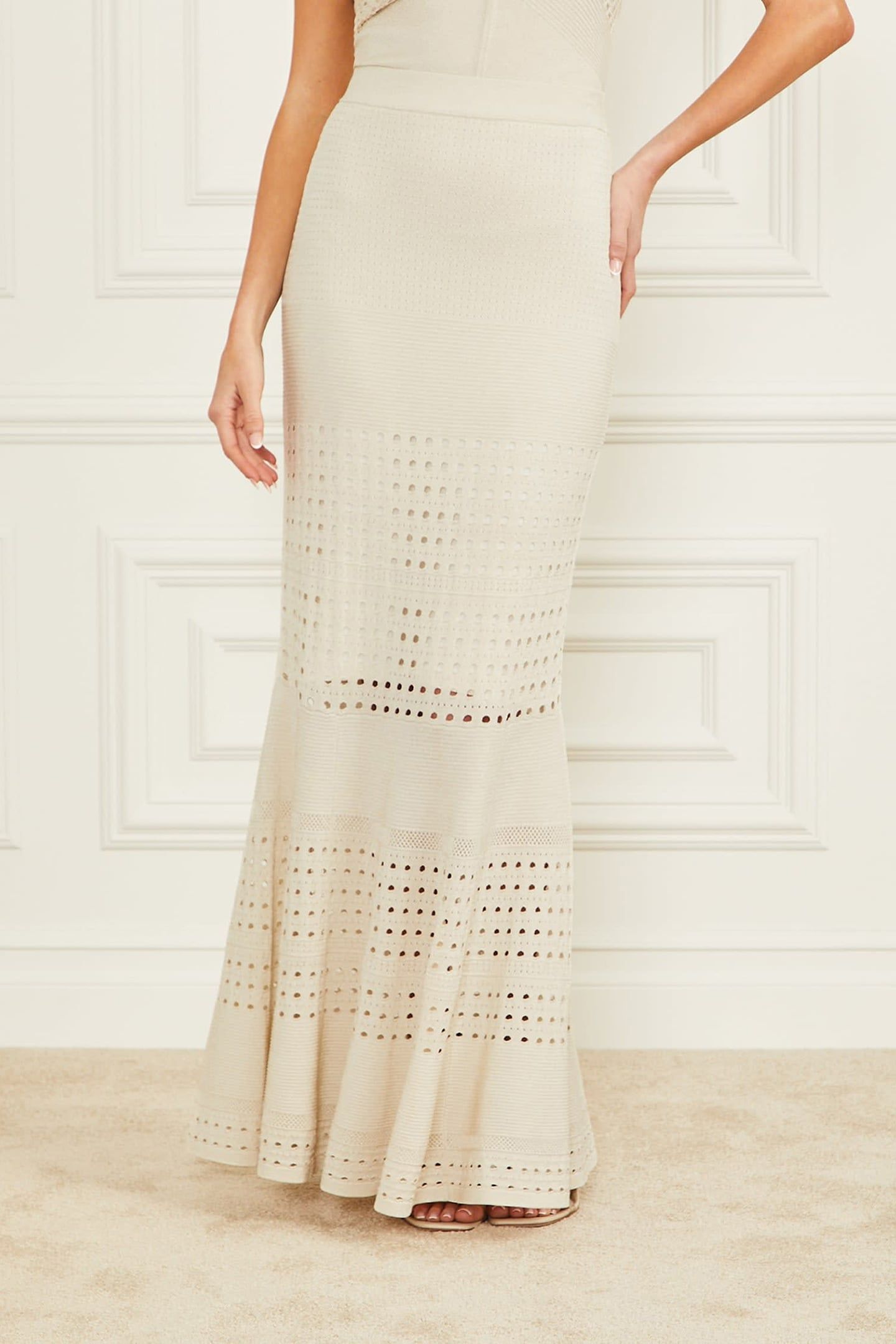 MARCIANO BY GUESS HENLEY LONG SKIRT PALE PEARL MULTI 1