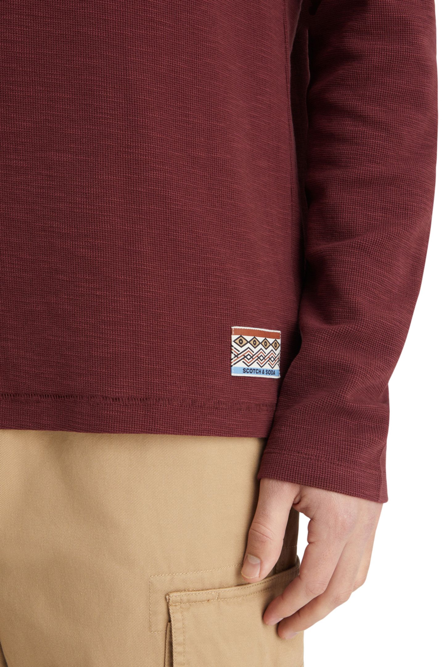 RELAXED FIT BLANKET STITCH SLUB LONGSLEEVE T-SHIRT WINE 7