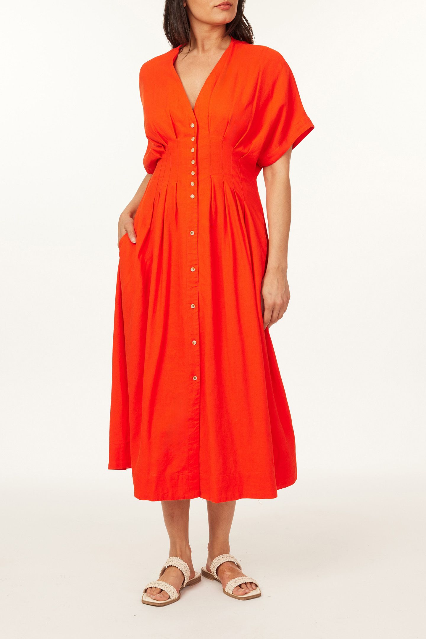 MULTI PLEATED DOLMAN DRESS ORANGE.COM 1
