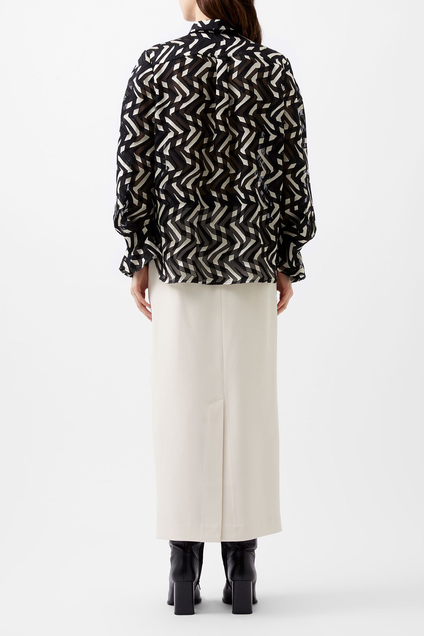 DIANDRA SATIN BURNOUT TOP BLACK/CREAM 2