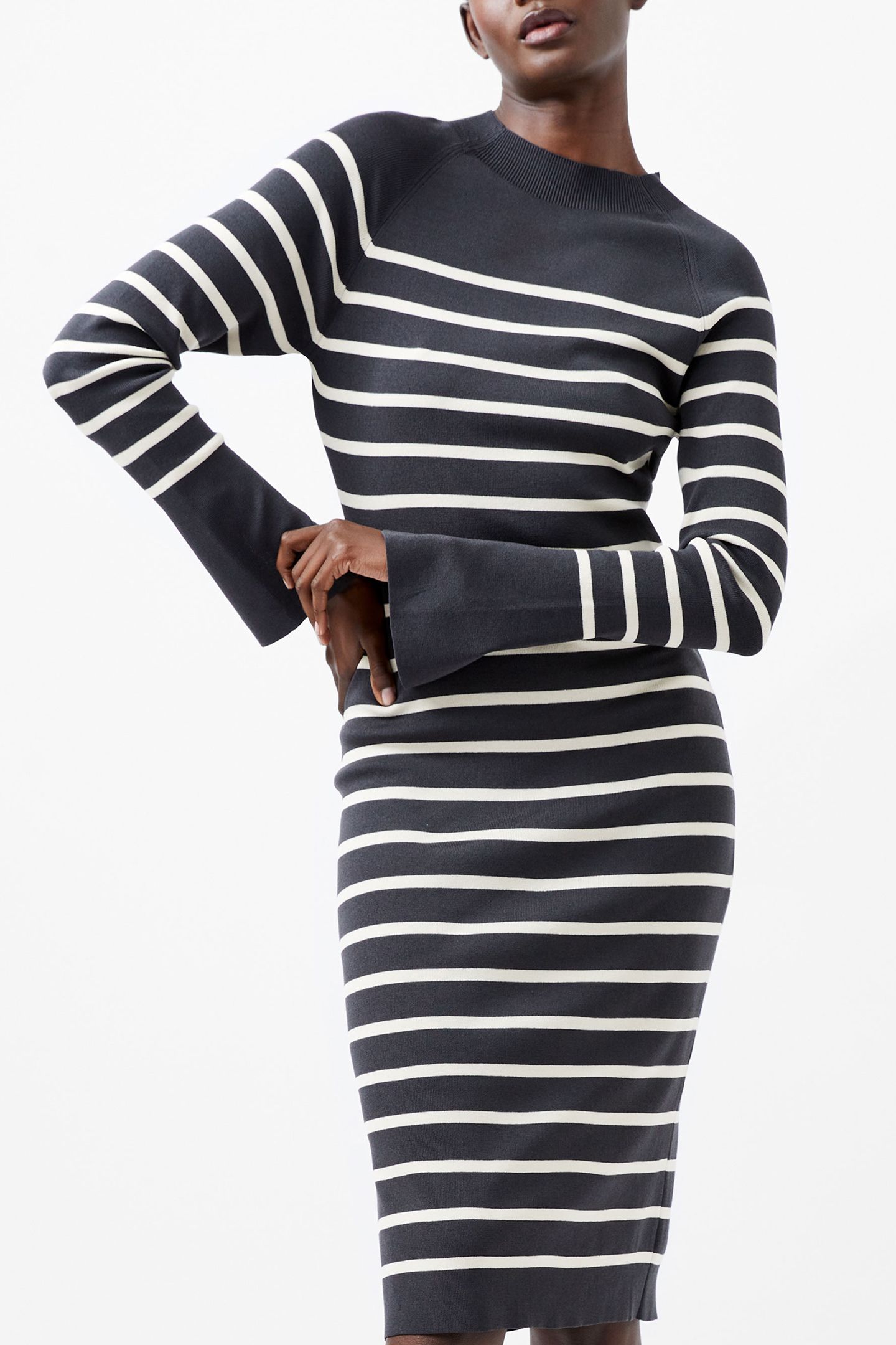 MILENA STRIPED KNIT DRESS MOONLESS/CREAM 1