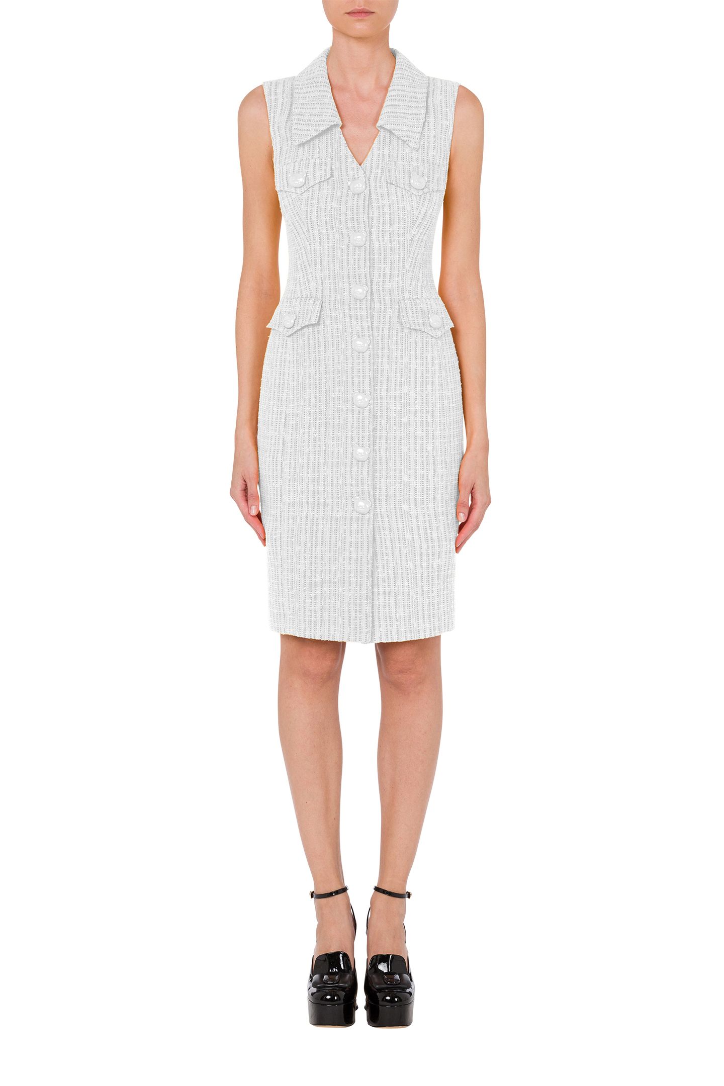 TEDDY BUTTONS TWEED DRESS WHITE 1