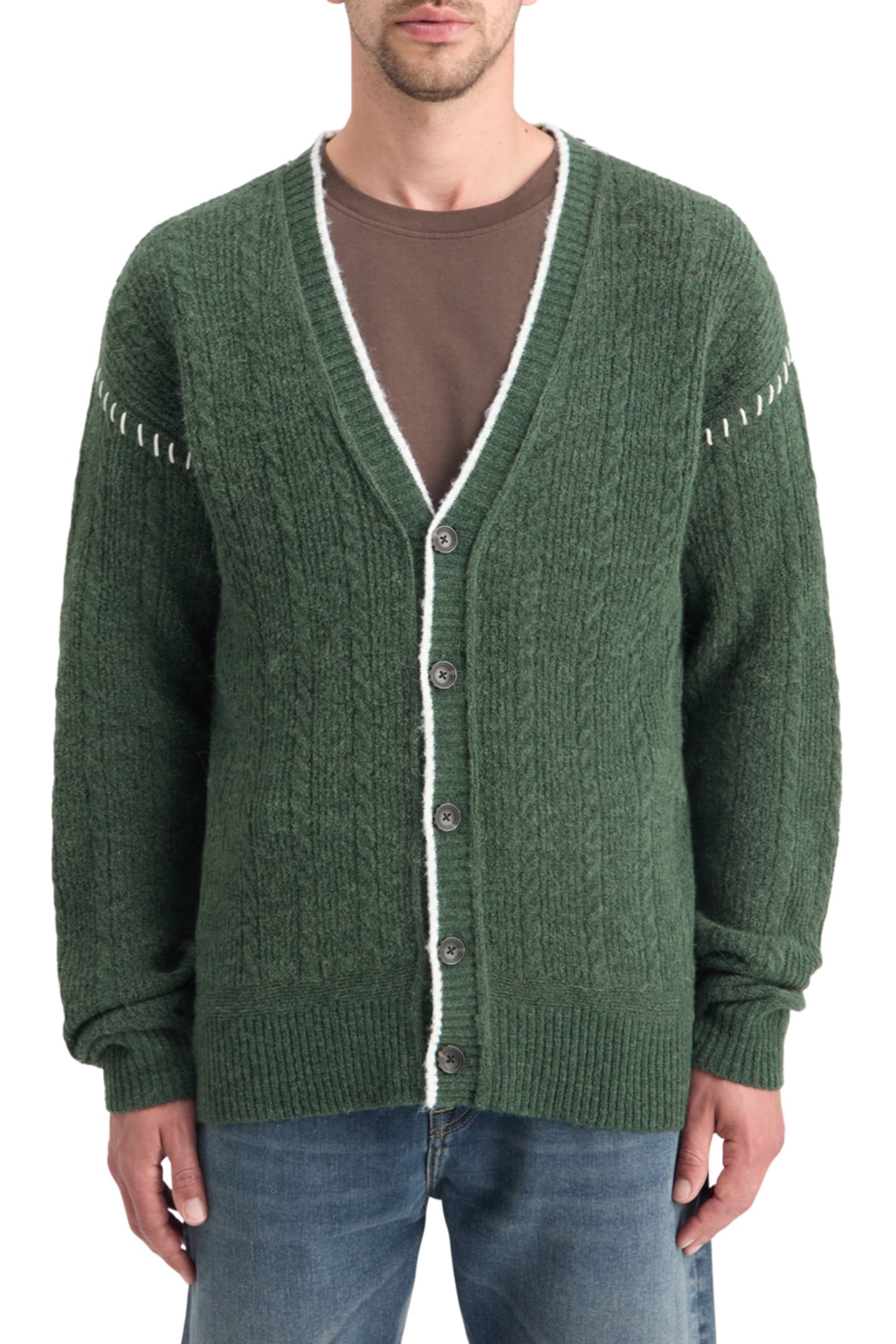 ALPACA DROPPED SHOULDER CARDIGAN PINE GREEN 1