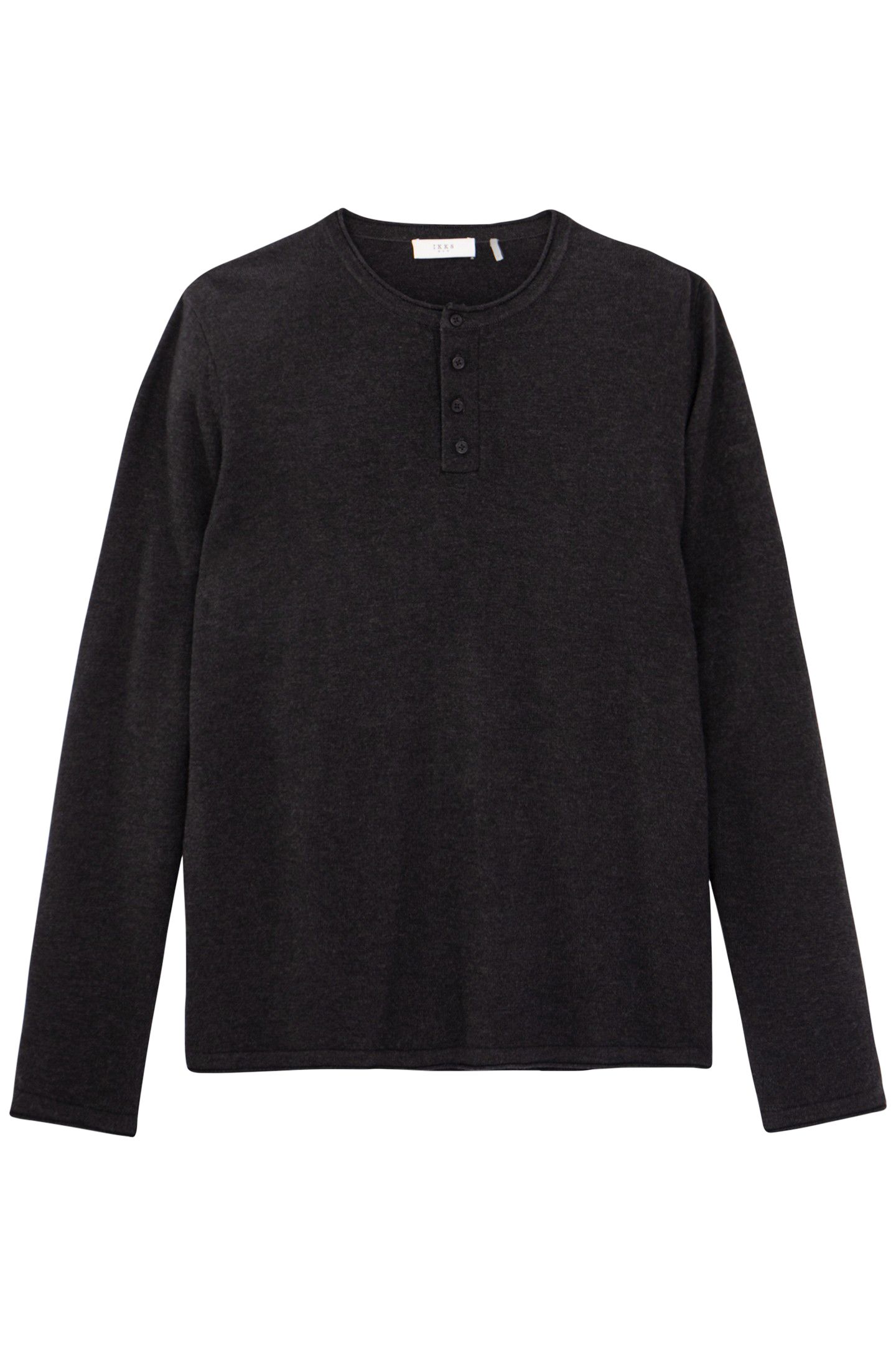 CHARCOAL KNIT BUTTON-NECK SWEATER WITH ROLLED EDGES 4