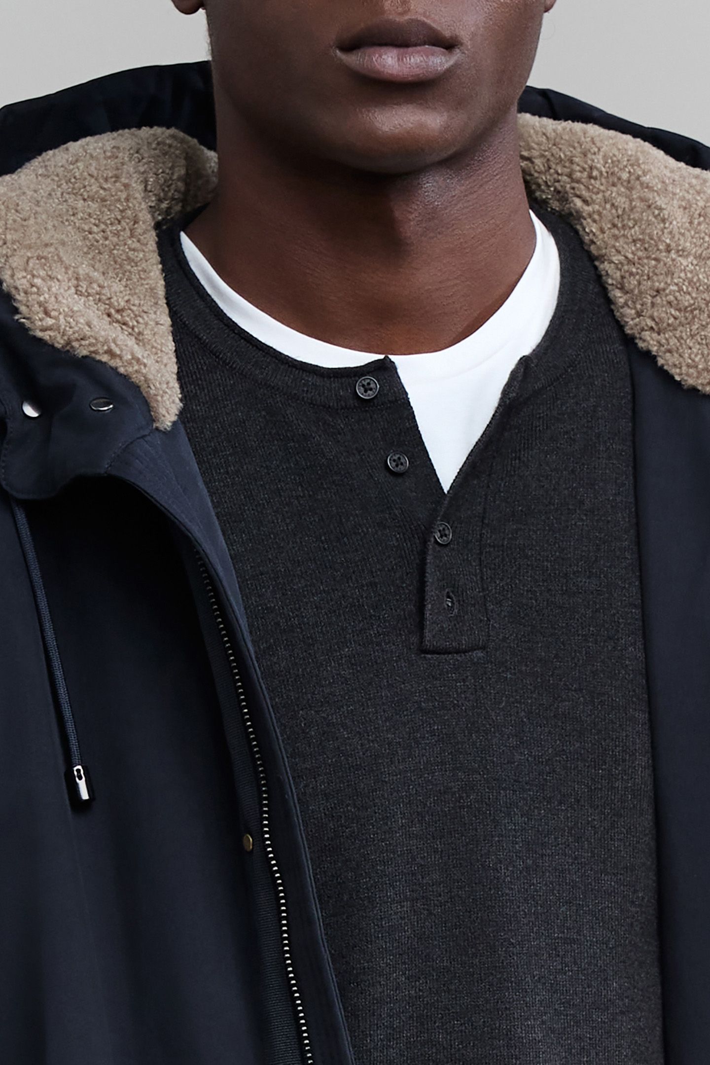 NAVY BLUE PARKA WITH BEIGE SHERPA LINING 6