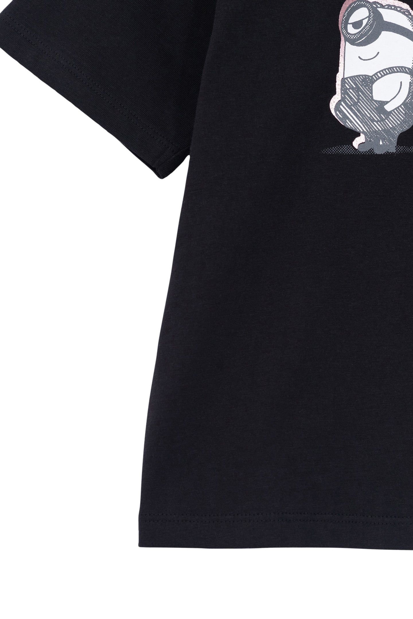 GIRL'S BLACK ORGANIC COTTON MINIONS FOIL PRINT T-SHIRT 4